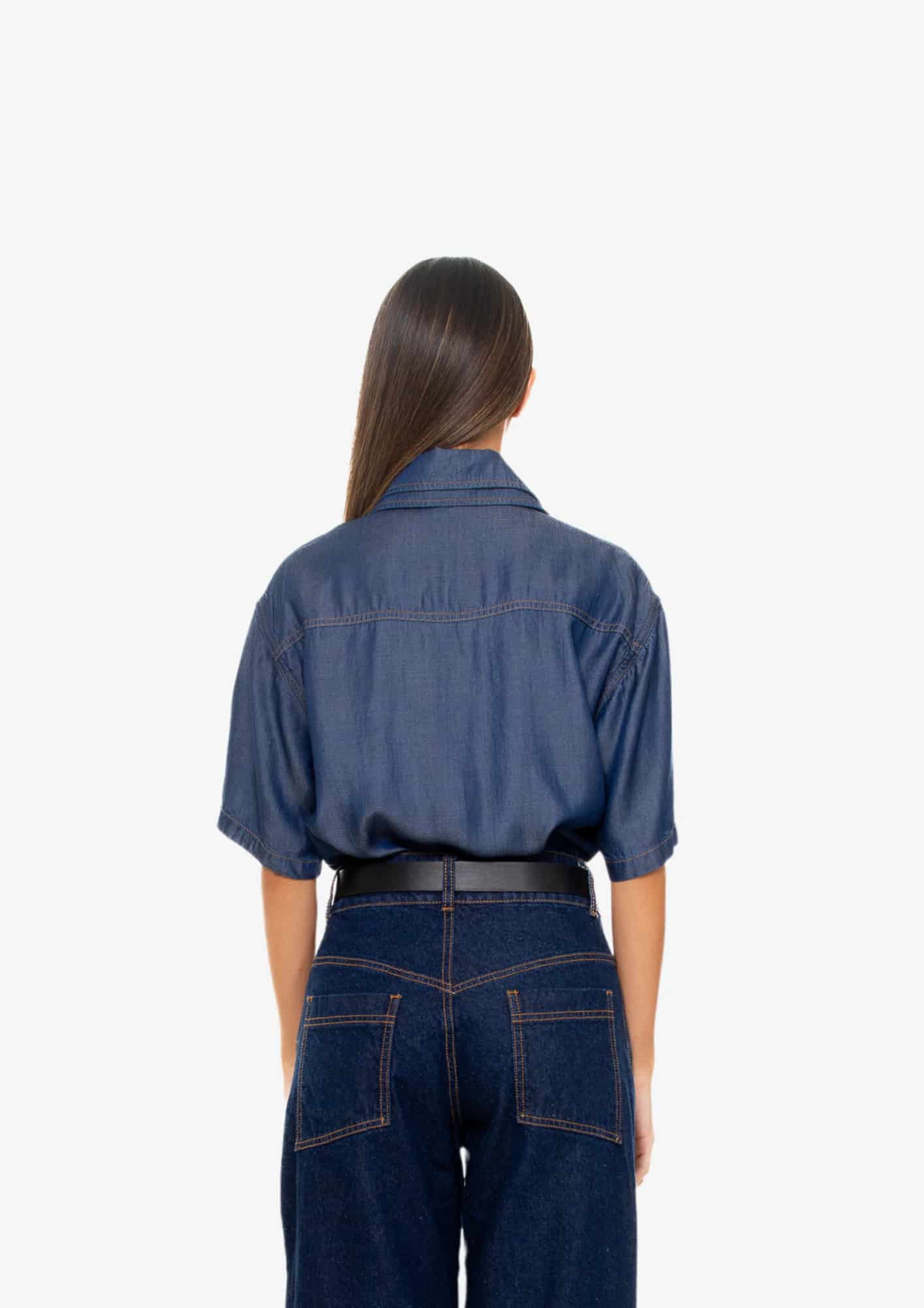 Dark-Wash Short-Sleeve Double Neck Shirt - miniatura 2
