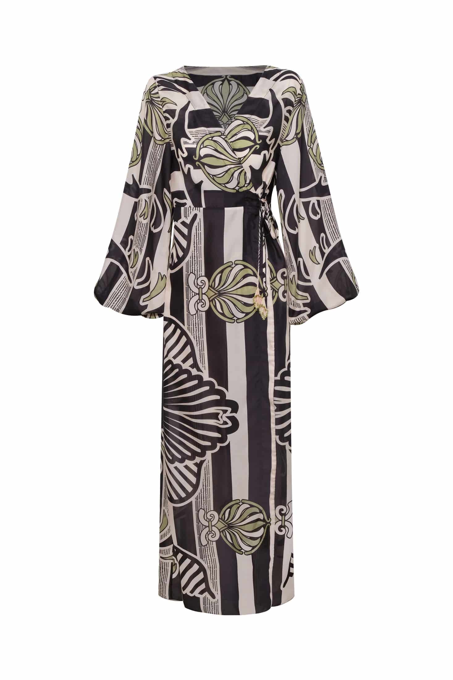 Hojarasca Cotton Silk Maxi Dress / Navy Ornament Stripes - miniatura 7