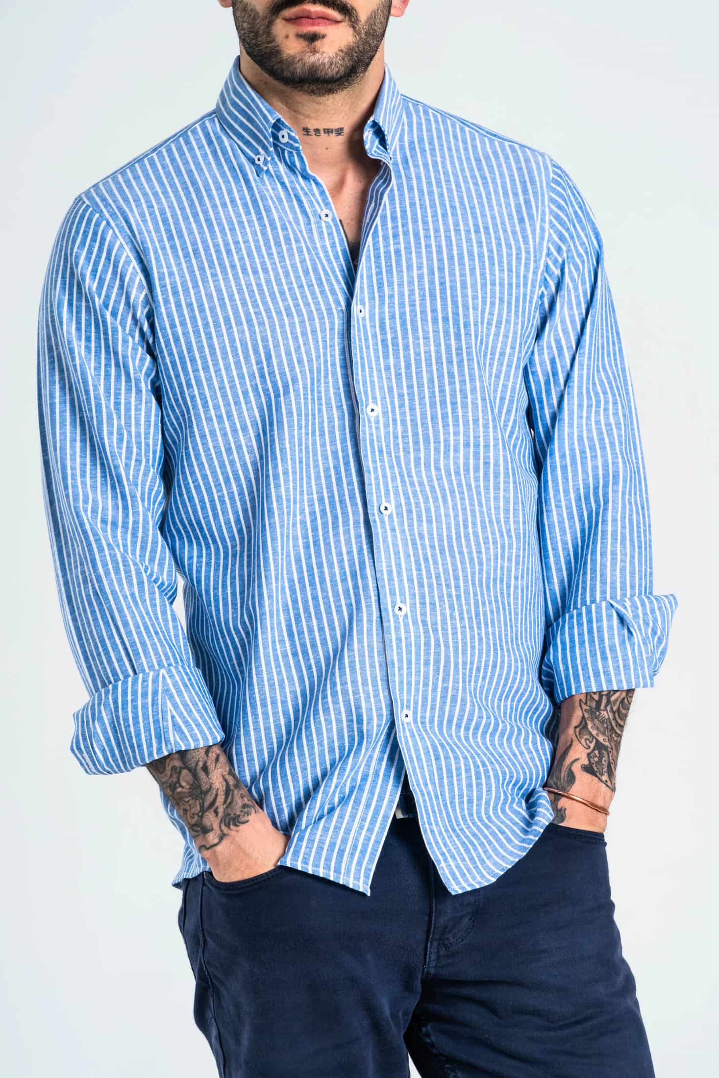 Camisa Raya Lino Azul Medio - miniatura 5