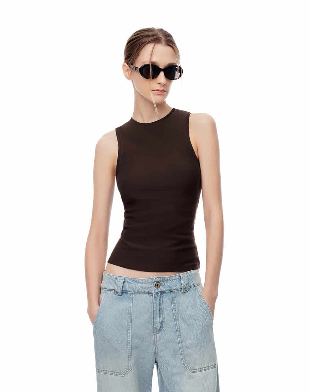 Camiseta esqueleto slim rib algodón chocolate mujer - miniatura 4