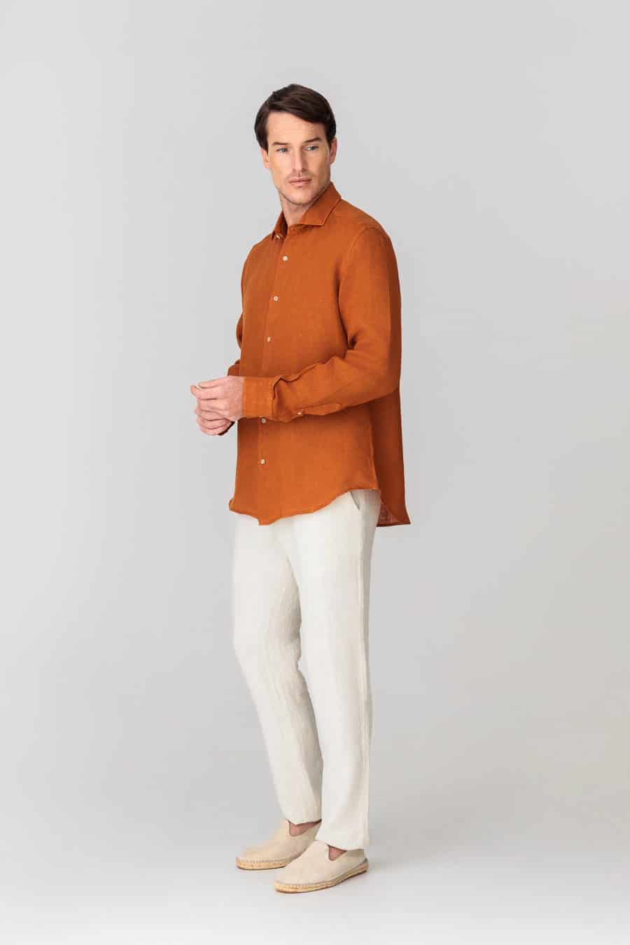 Men's linen pants beige basic - miniatura 2