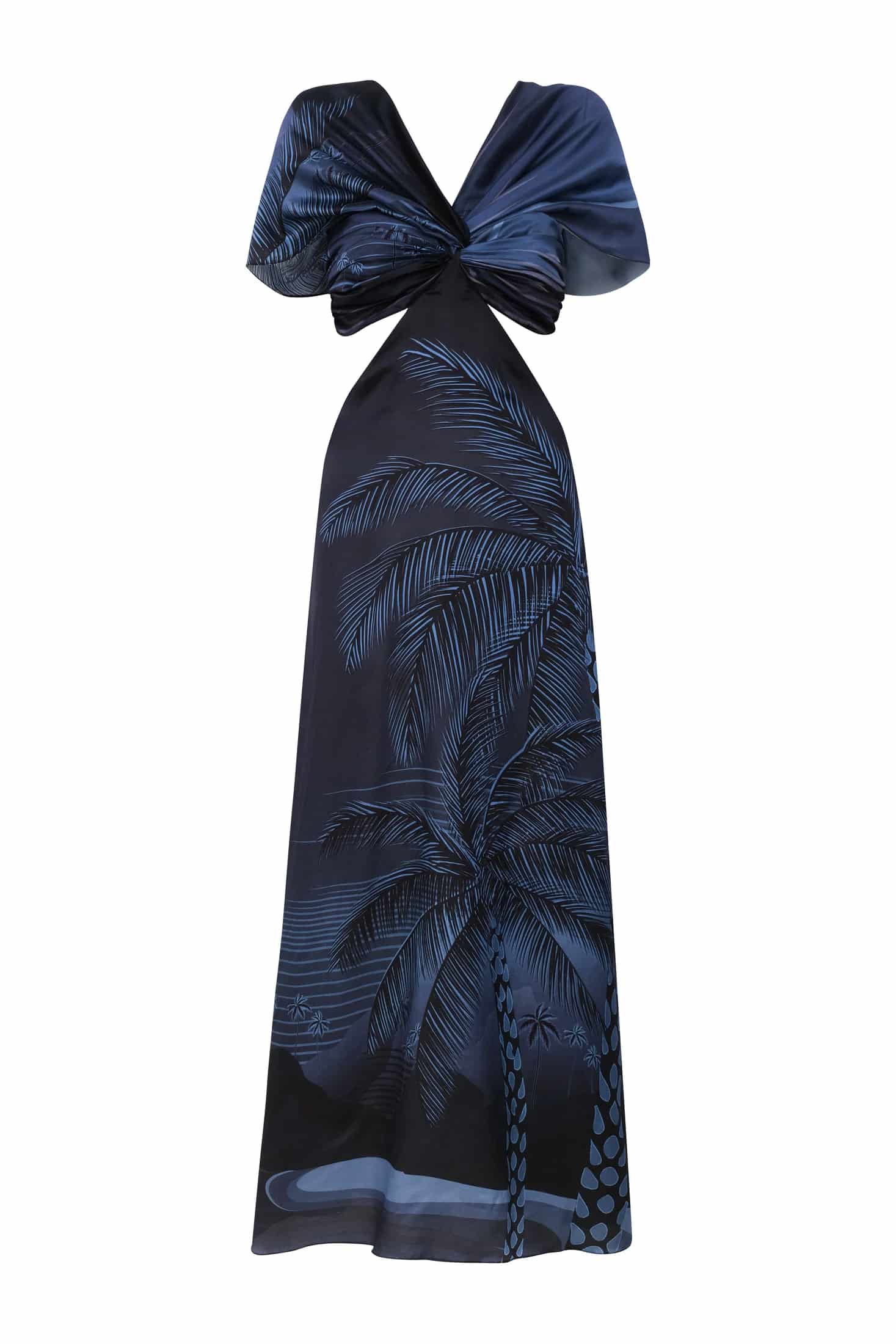 Santo Tomás Martellato Silk Dress / Navy Tropical Landscape - miniatura 3