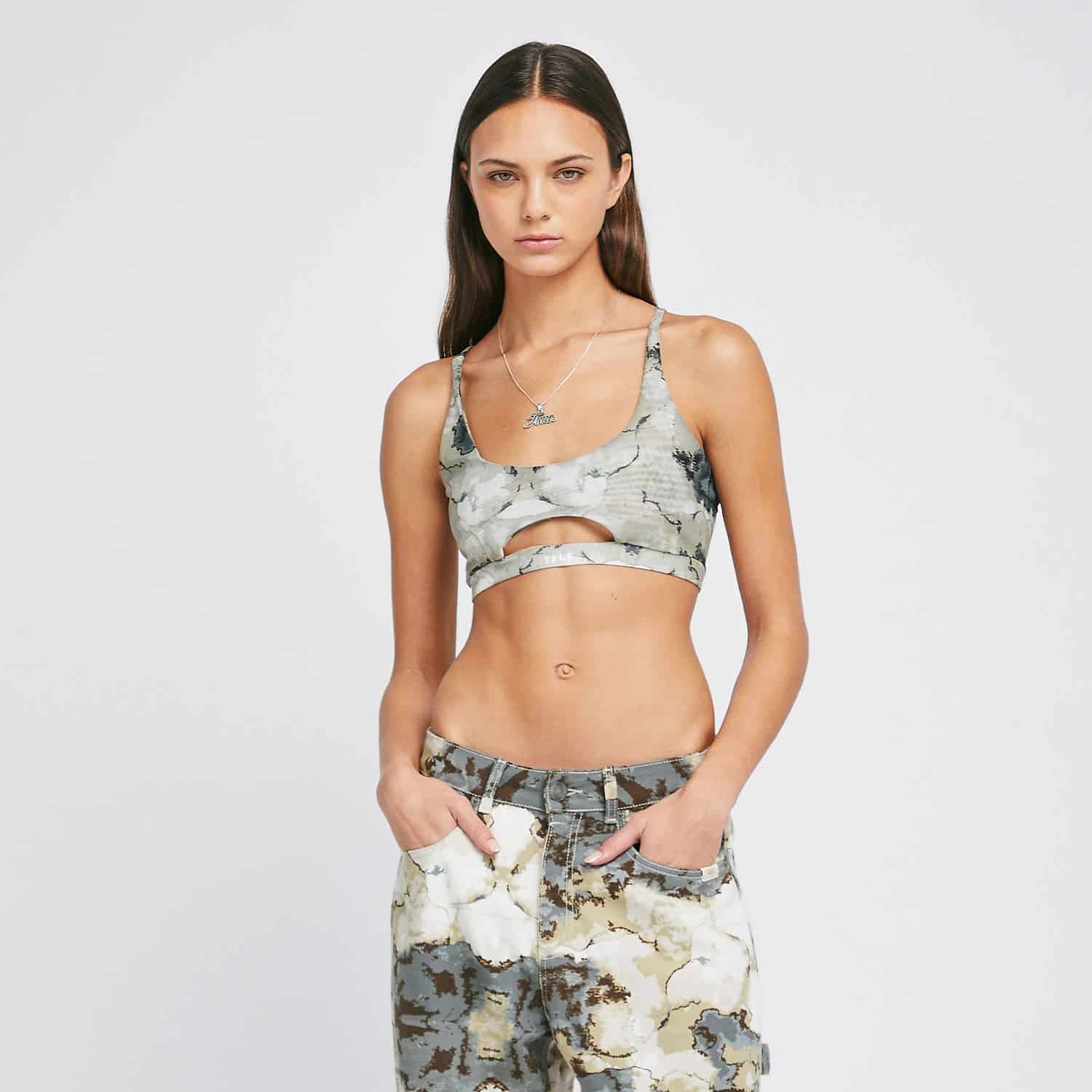 Marble Mesh Cut-Out Top - Green - miniatura 2