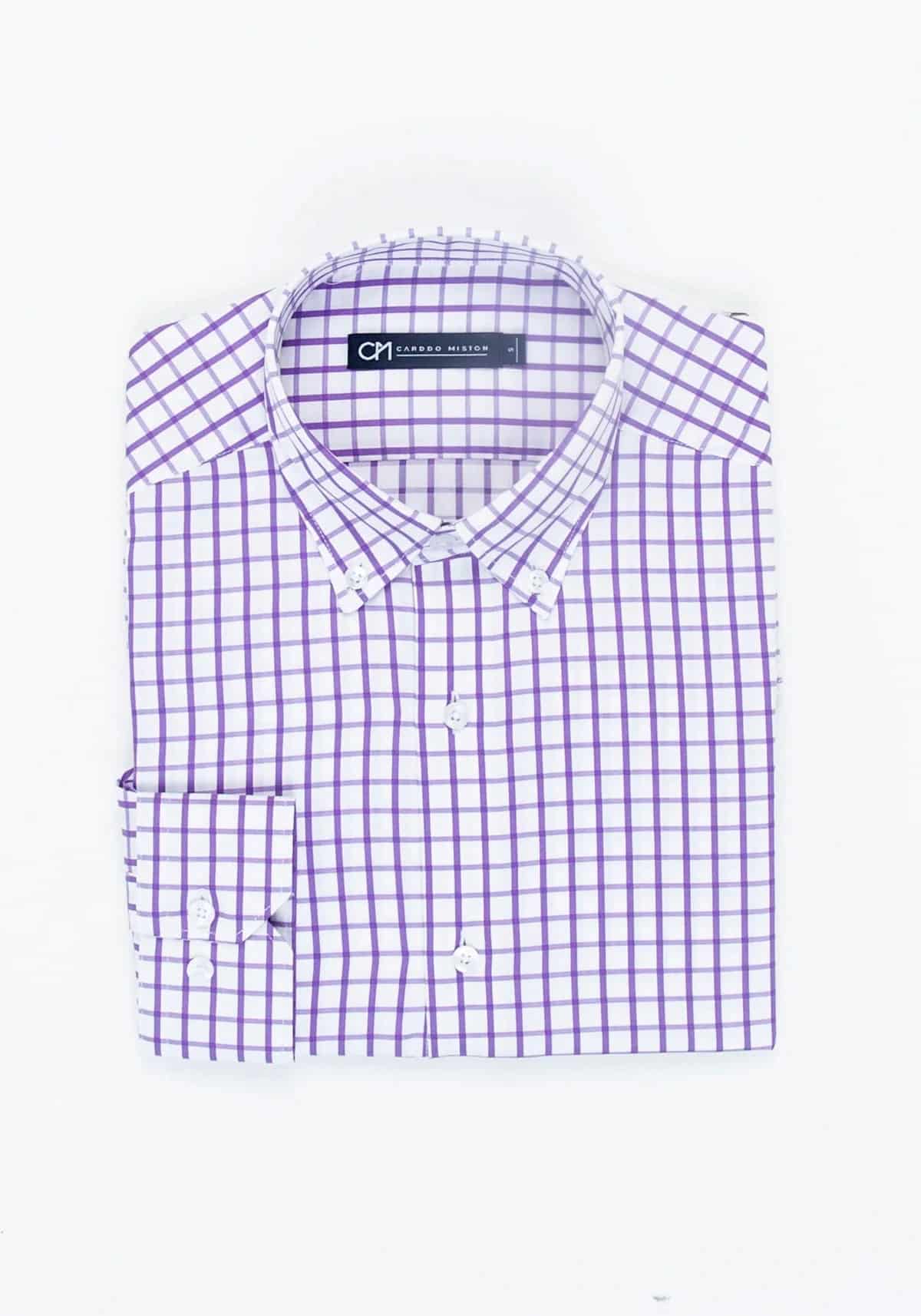Camisa Sarga Cuadro Ventana Algodón Lila - miniatura 5