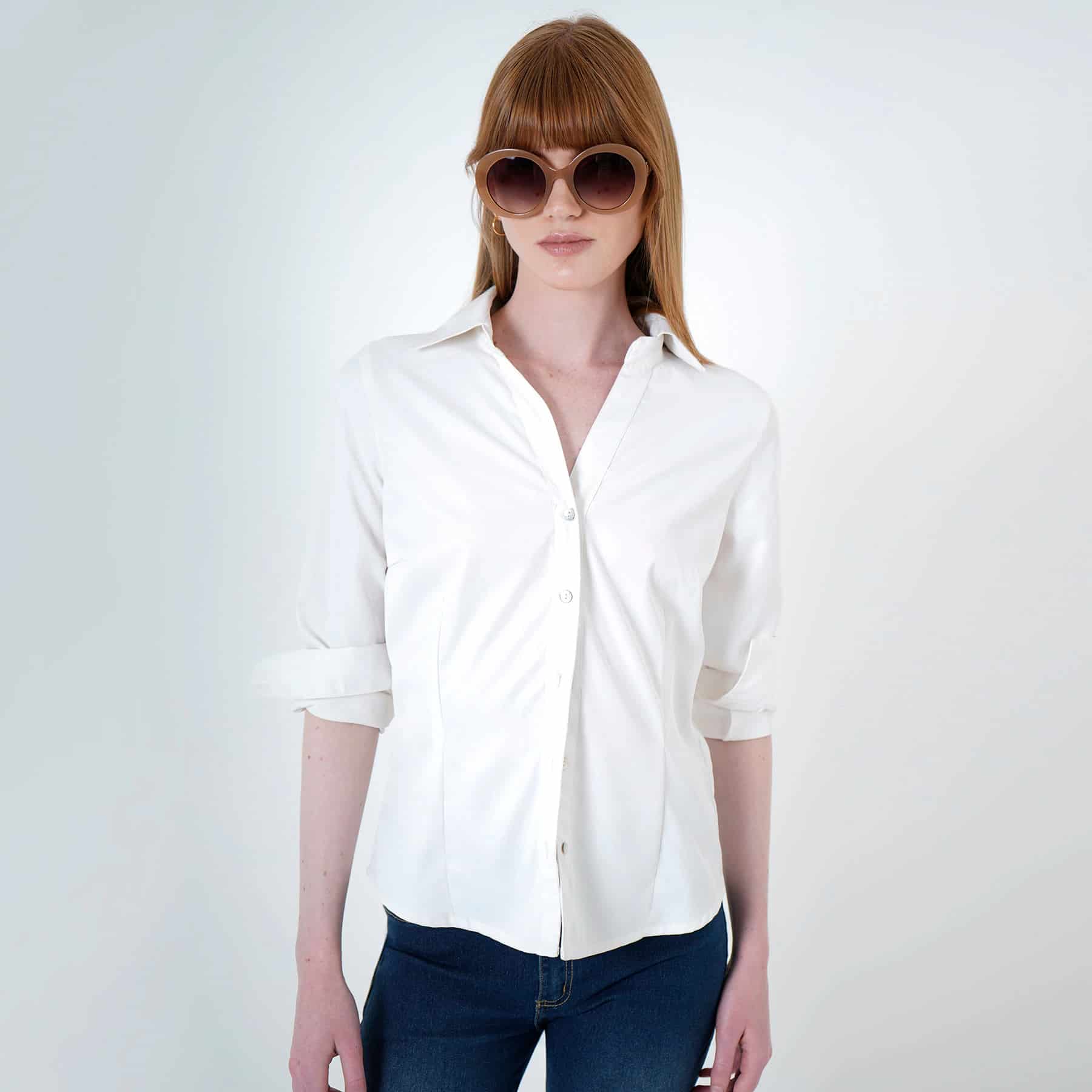 Blusa cuello camisero manga larga con pinzas de entalle - miniatura 6