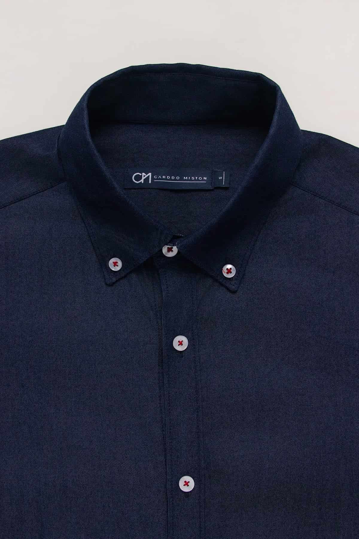 Camisa Denim Botón Contraste Algodón Azul Oscuro - miniatura 2