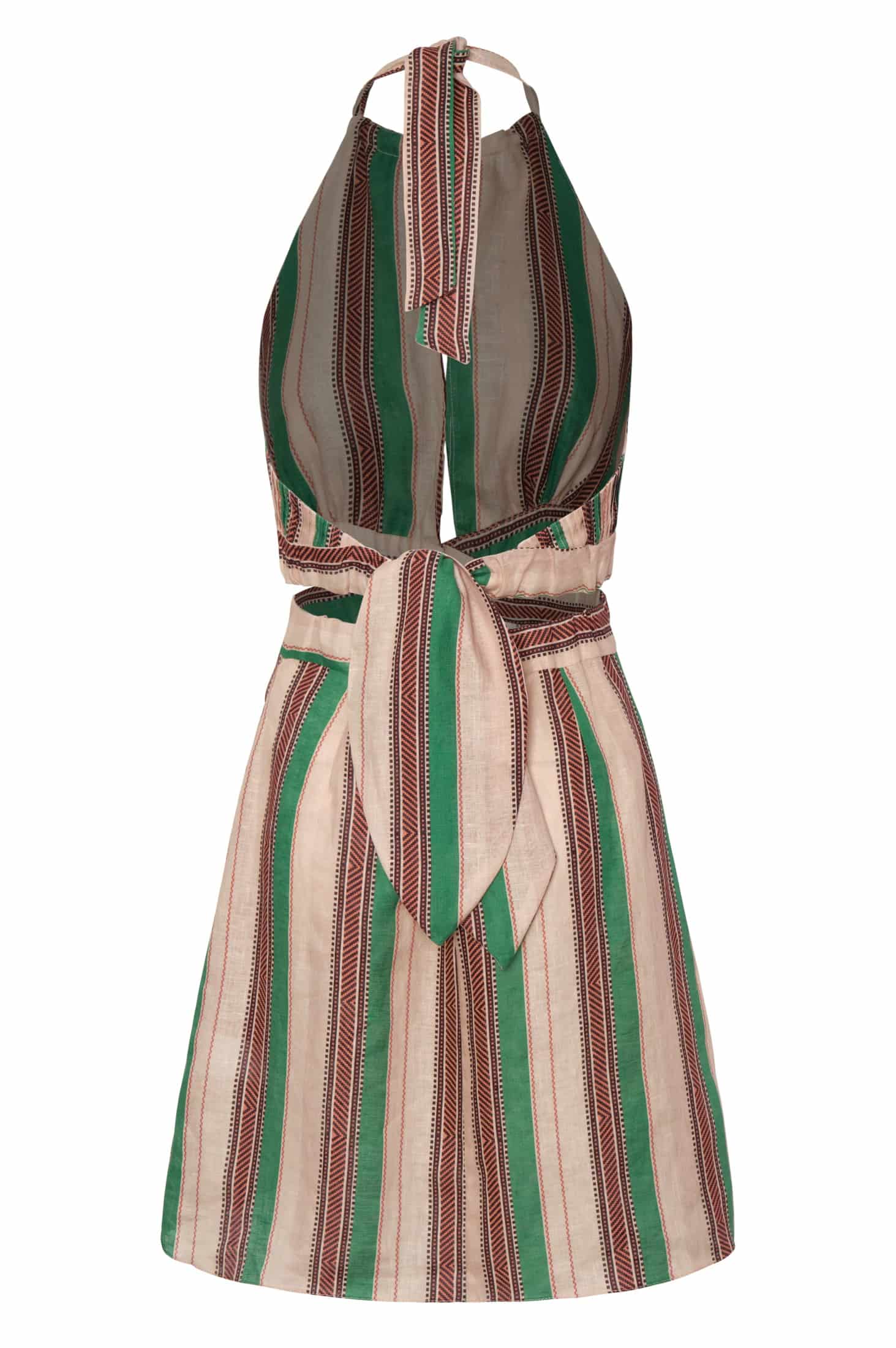 San Agustín Linen Mini Dress / Green Artisanal Stripes - miniatura 3