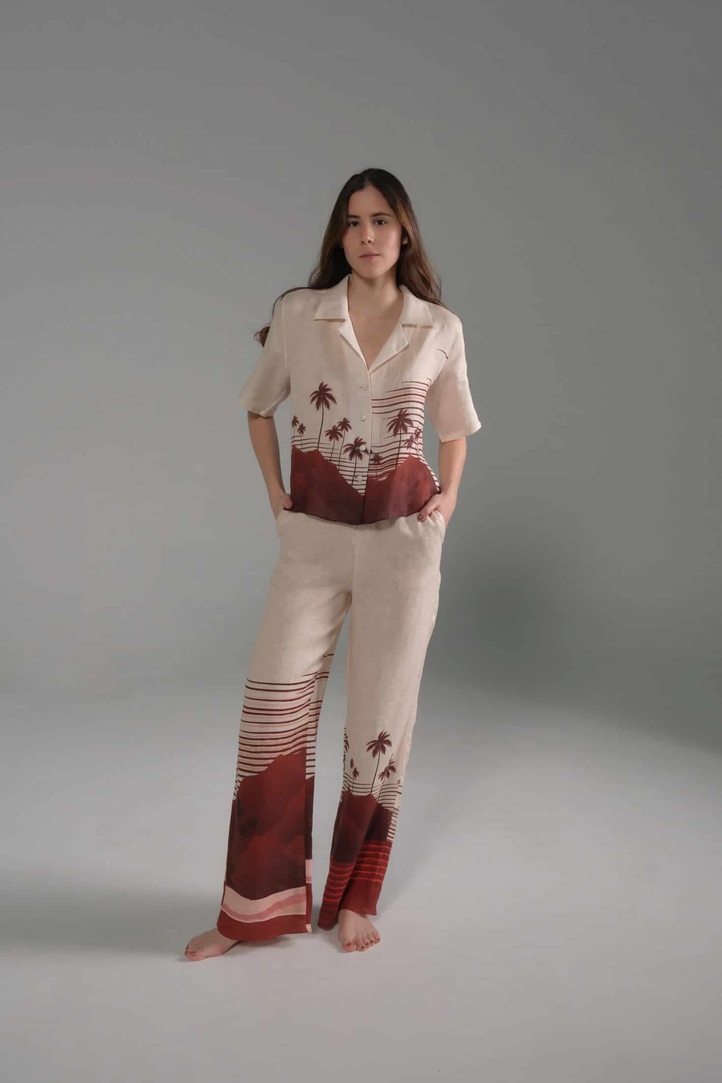 Tomaso Linen Shirt / Red Tropical Landscape - miniatura 2