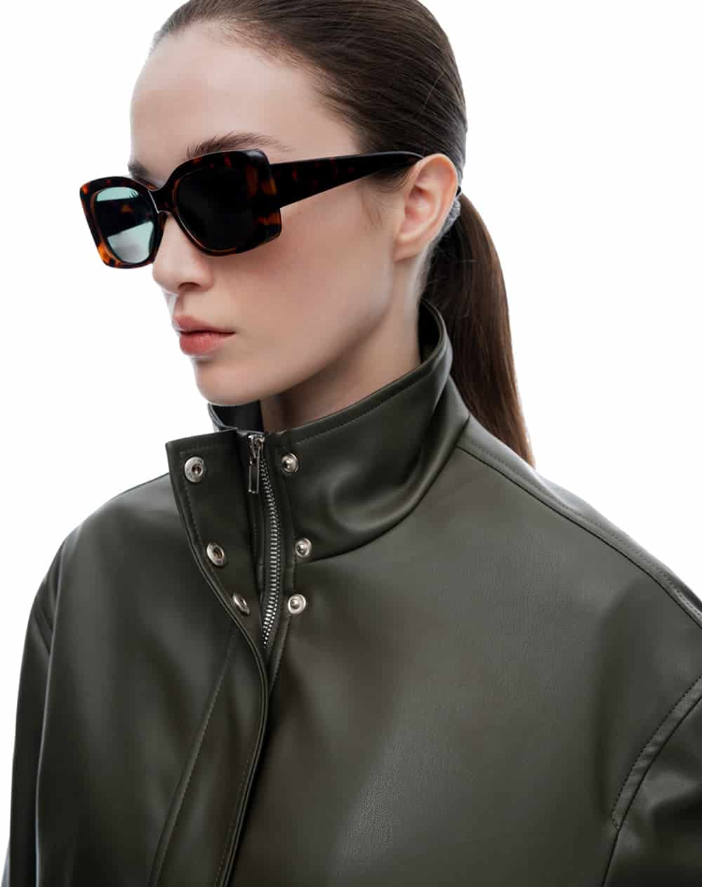 Chaqueta regular tipo cuero verde mujer - miniatura 4