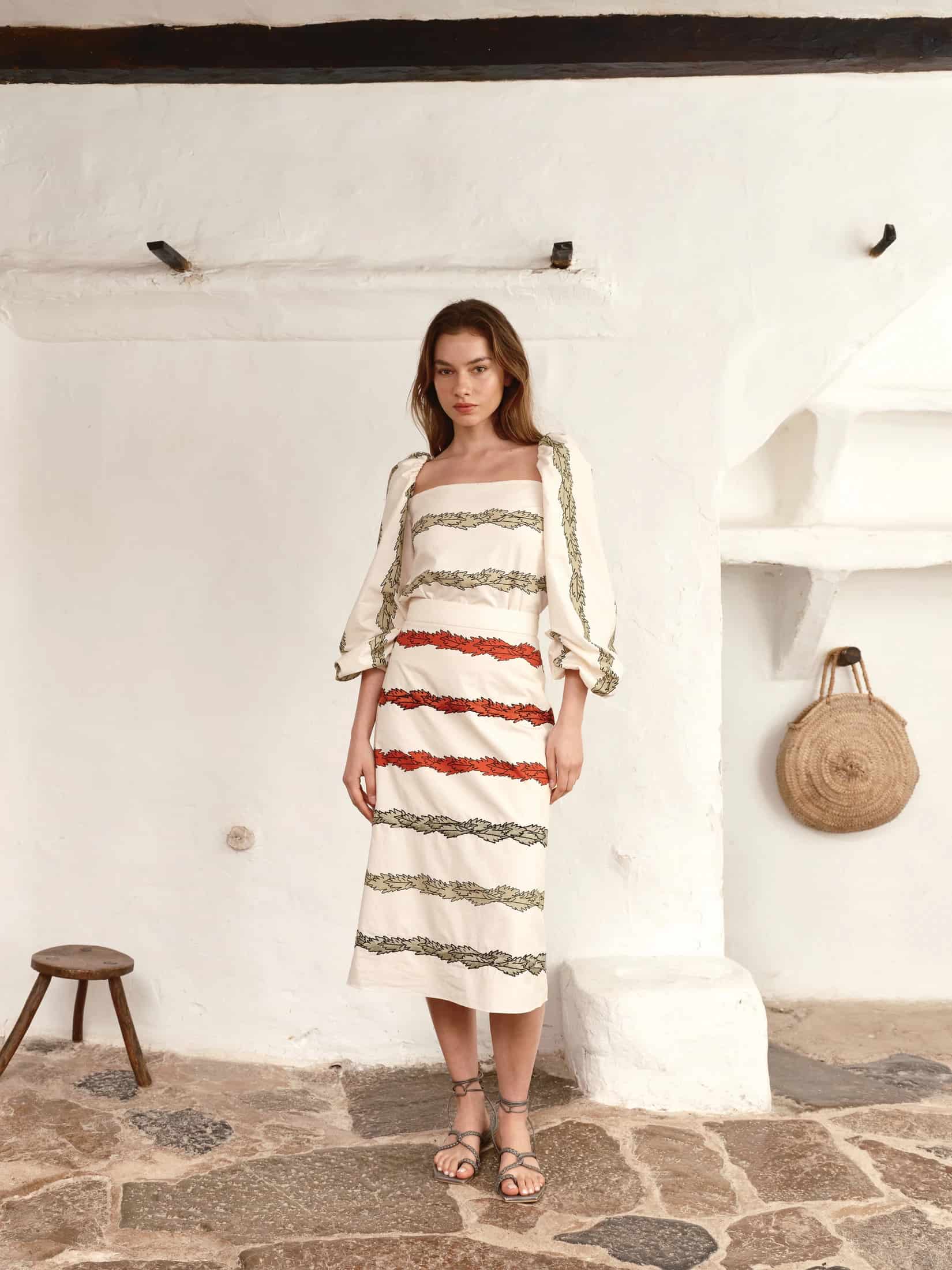 Celia Cotton Blouse / Ivory Striped Helechos - miniatura 1