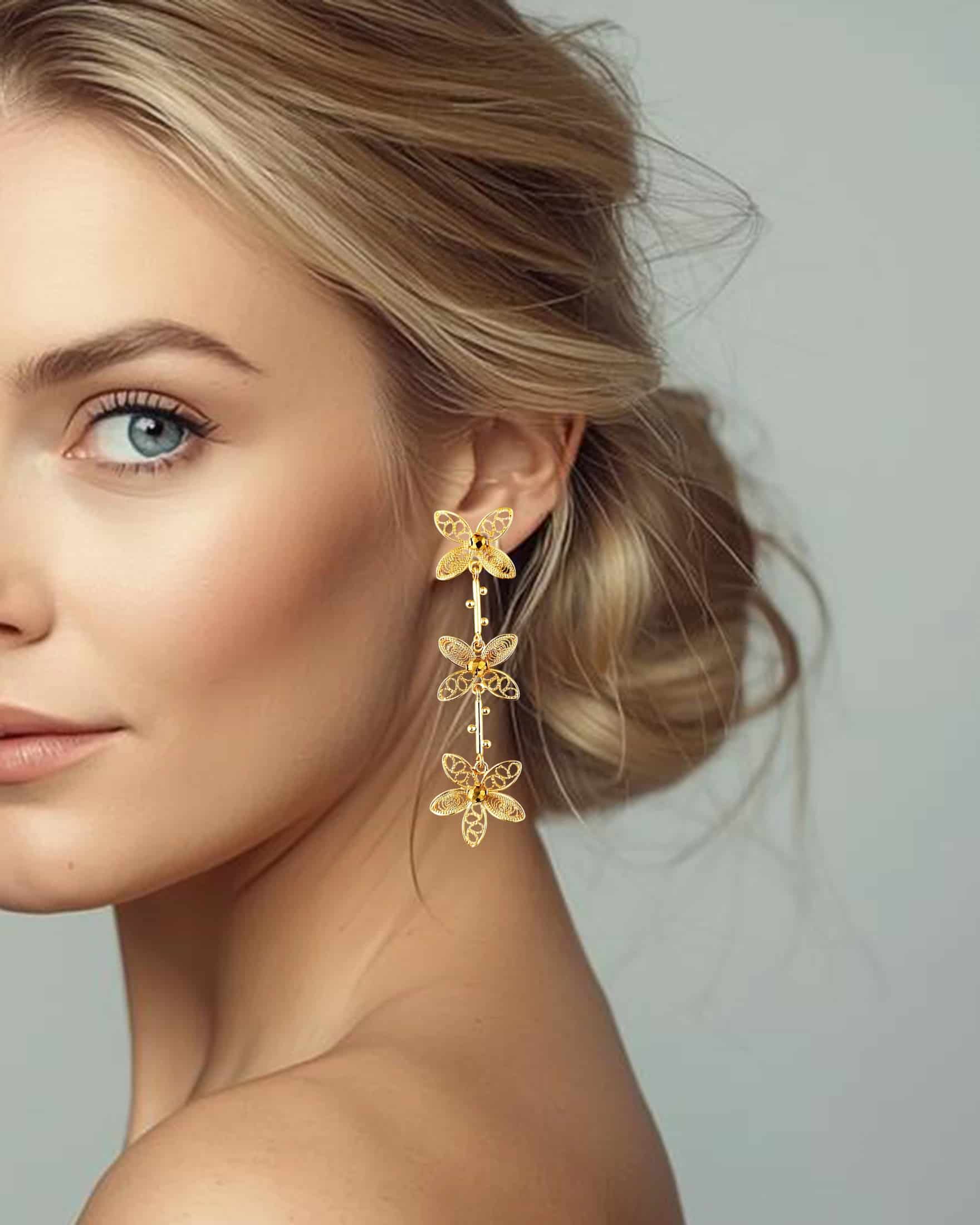 Aretes filigrana tres flores Berenice - miniatura 2