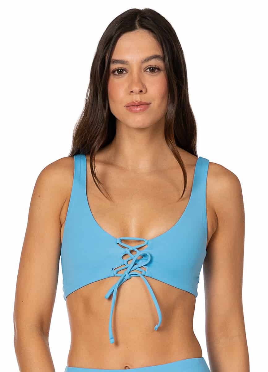 Maaji Stone Blue Allure Long Line Triangle Bikini Top - miniatura 5