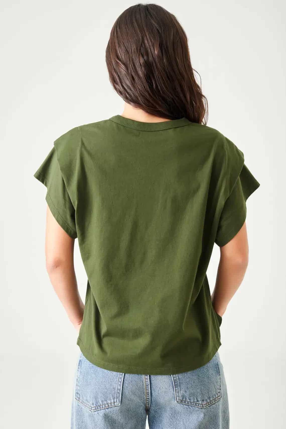Camiseta relaxed fit bolero en hombro en verde oliva para mujer - miniatura 5