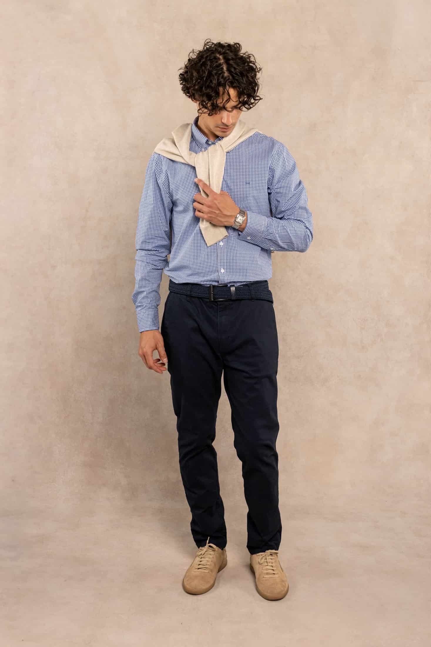 Camisa Antimanchas Popelina Cuadros Azul Oscuro Berna - miniatura 2
