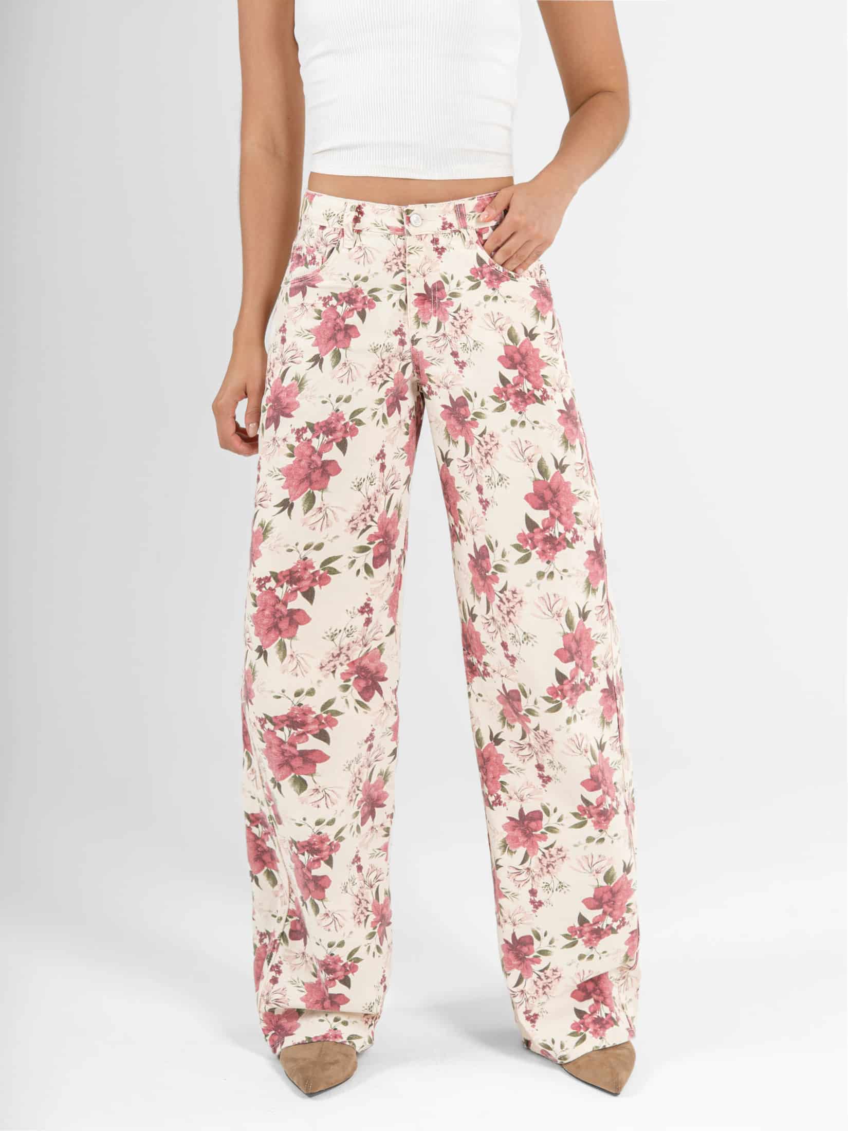 Ref: 0620593 Pantalón wide leg rígido, tiro alto, tono natural, diseño con pinzas - miniatura 1