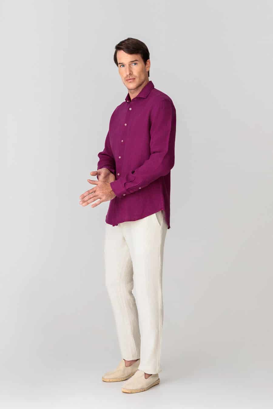 Men's linen shirt fuxia - miniatura 7