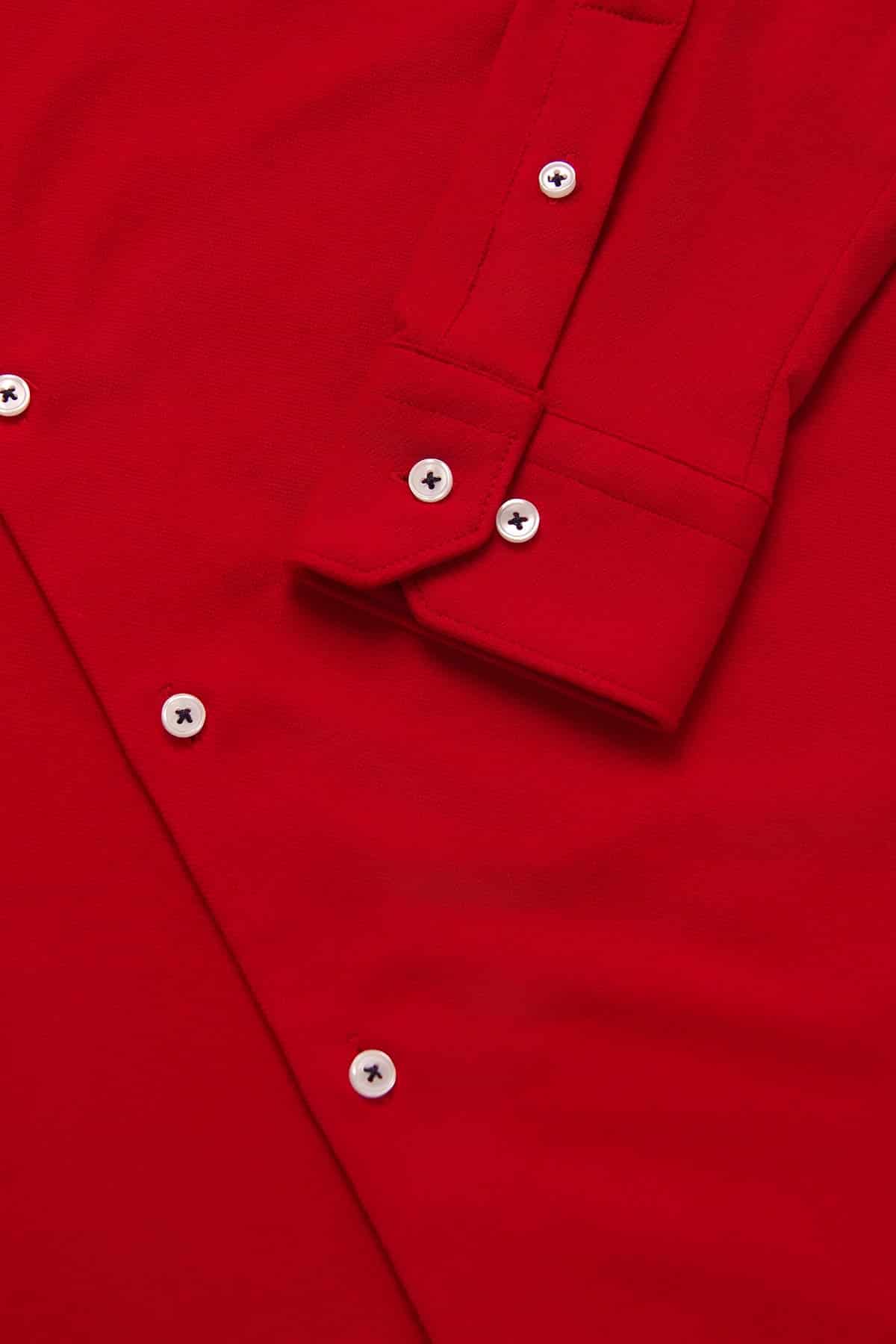 Camisa Piqué Botón Contraste Algodón Rojo - miniatura 3