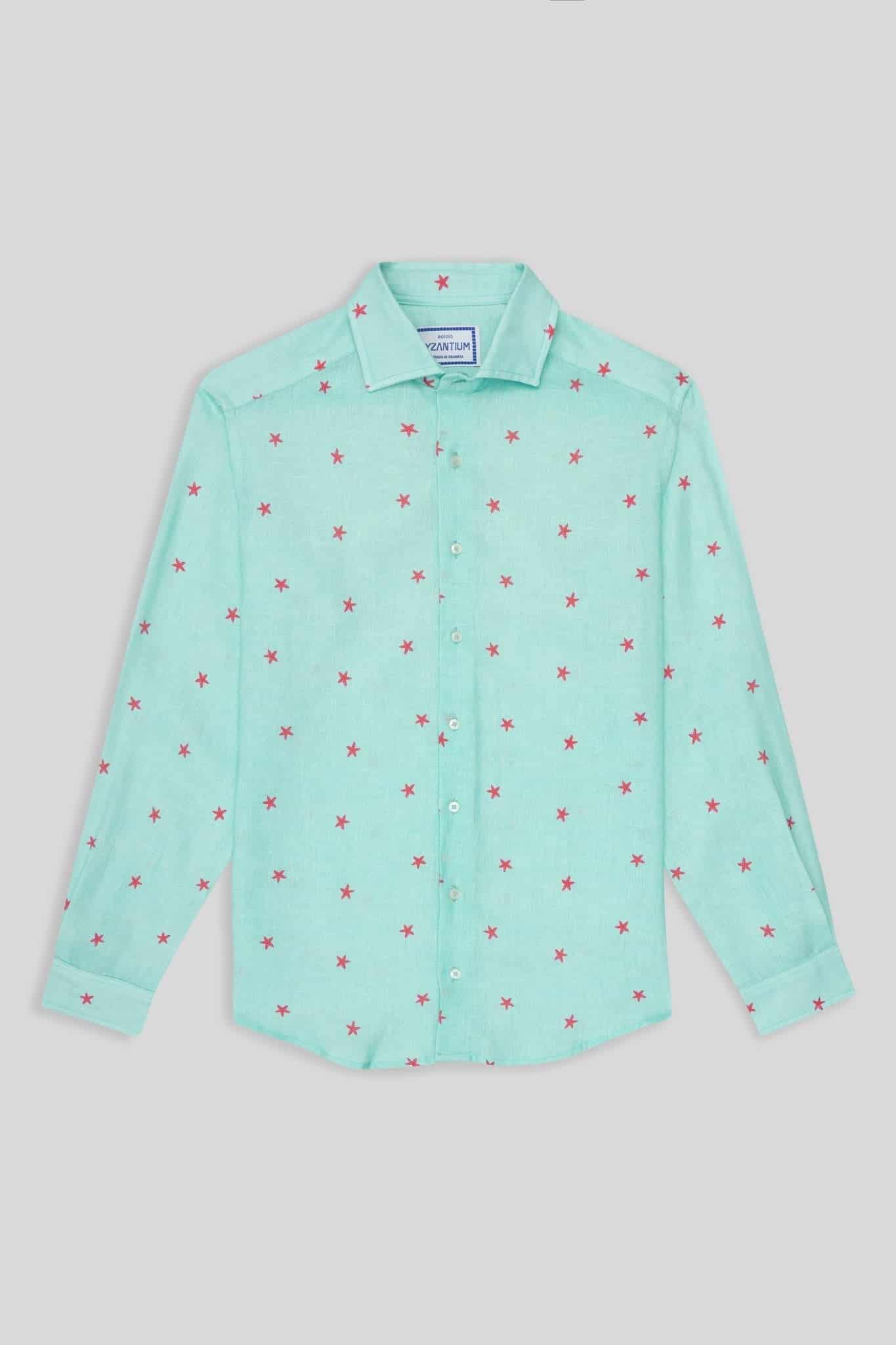 Men's linen shirt green estelle - miniatura 1
