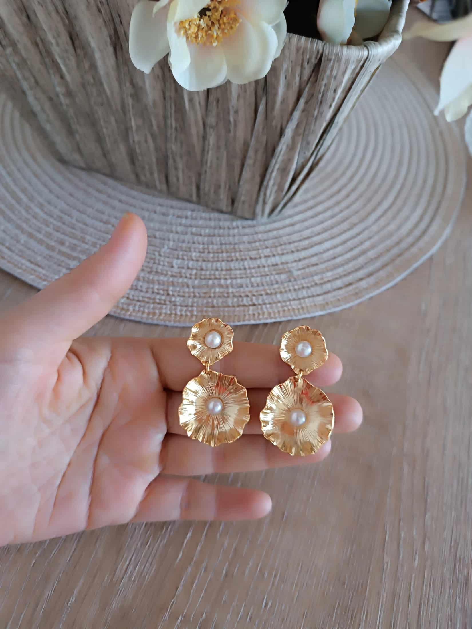 Aretes bronce y perla, Carmen - miniatura 3