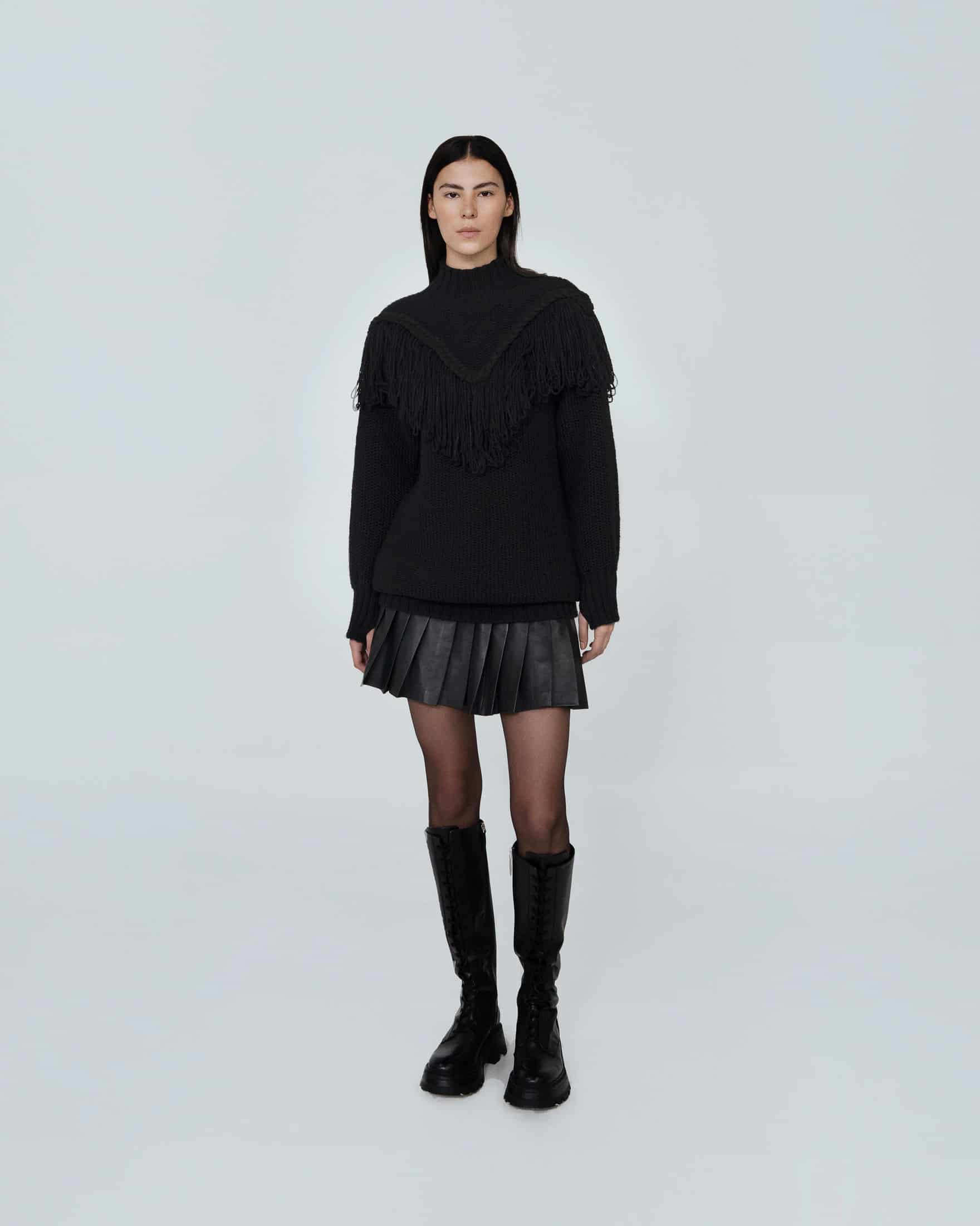 V NECK FRINGES BRAID SWEATER - miniatura 2