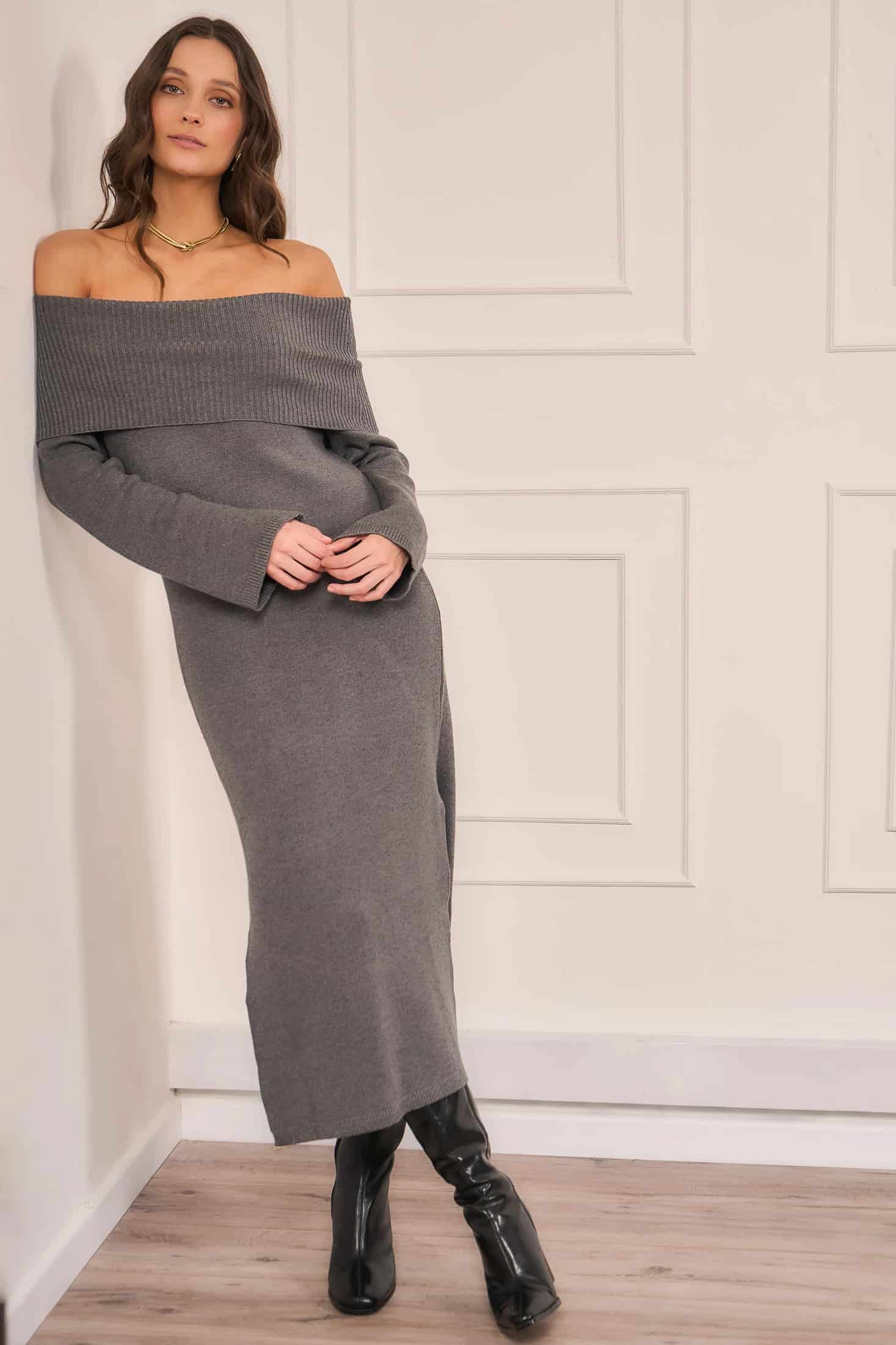 Vestido Off Shoulder Gris Mujer - miniatura 1