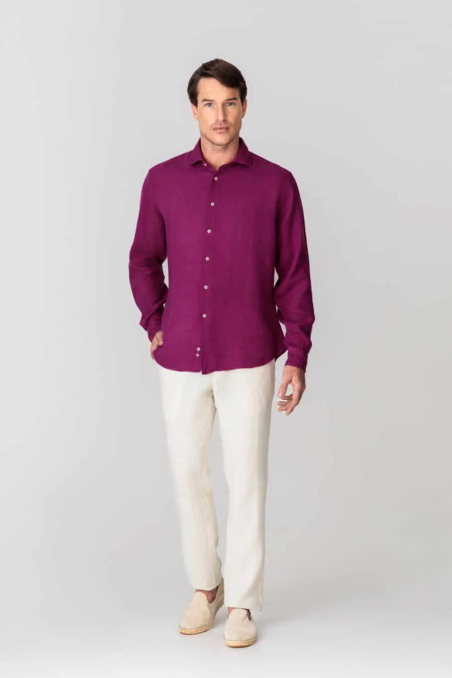 Men's linen shirt fuxia - miniatura 2
