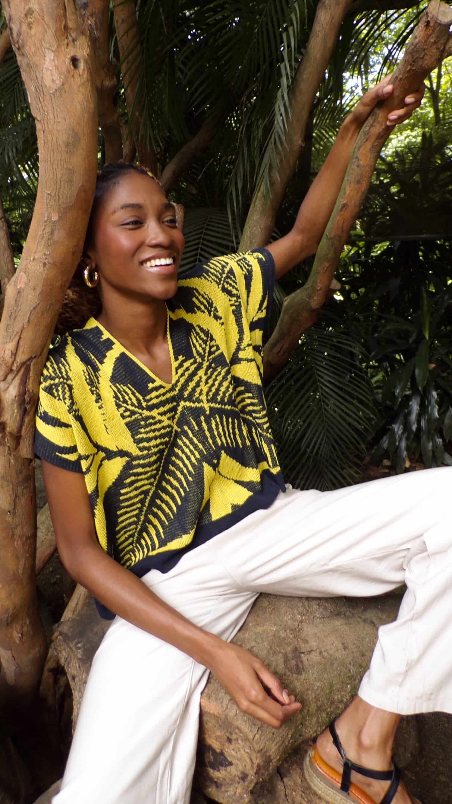 Blusa Palmas - azul oscuro y amarillo - miniatura 3
