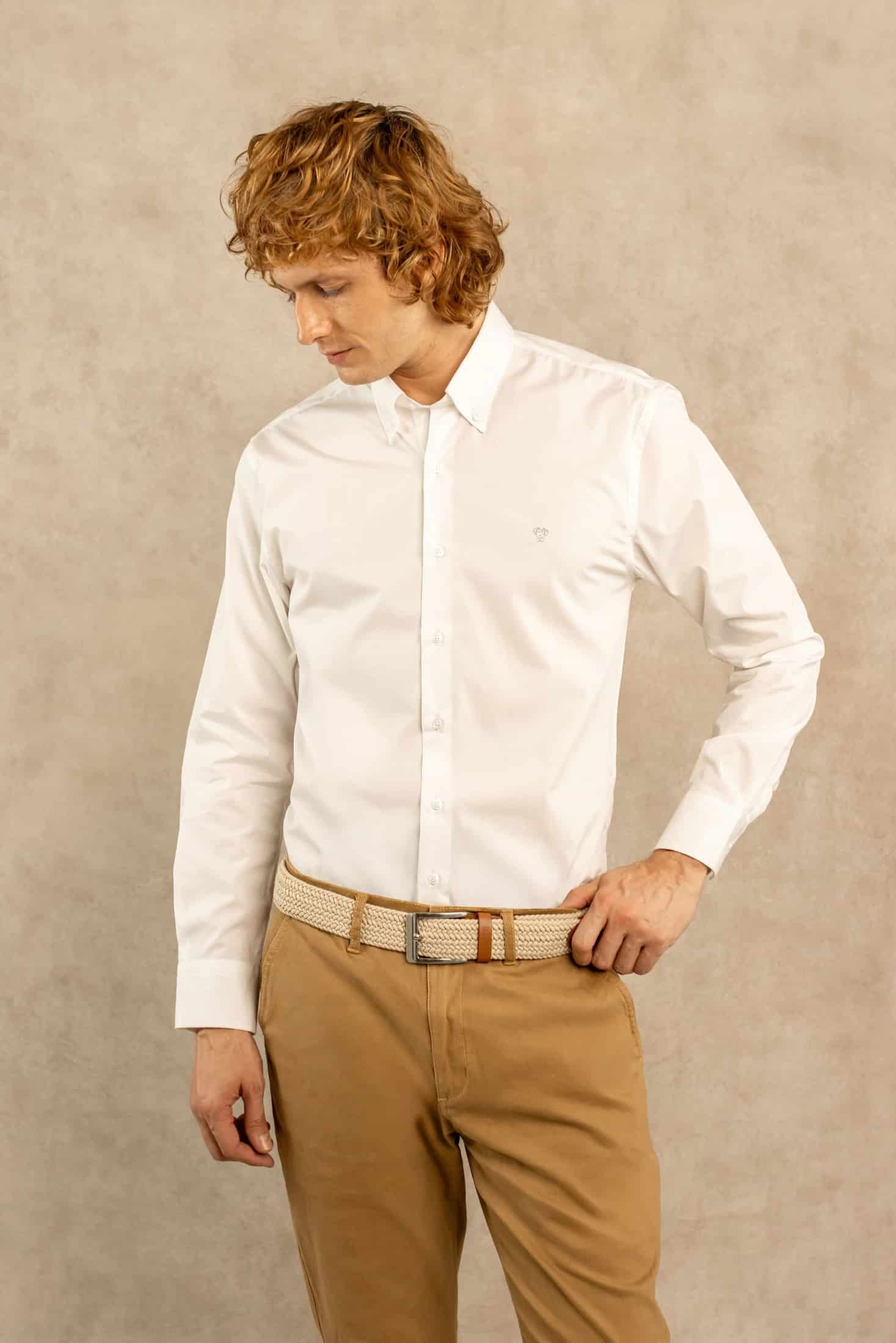Camisa Antimanchas Popelina Blanca Logo Gris Claro - Talla Regular - miniatura 7