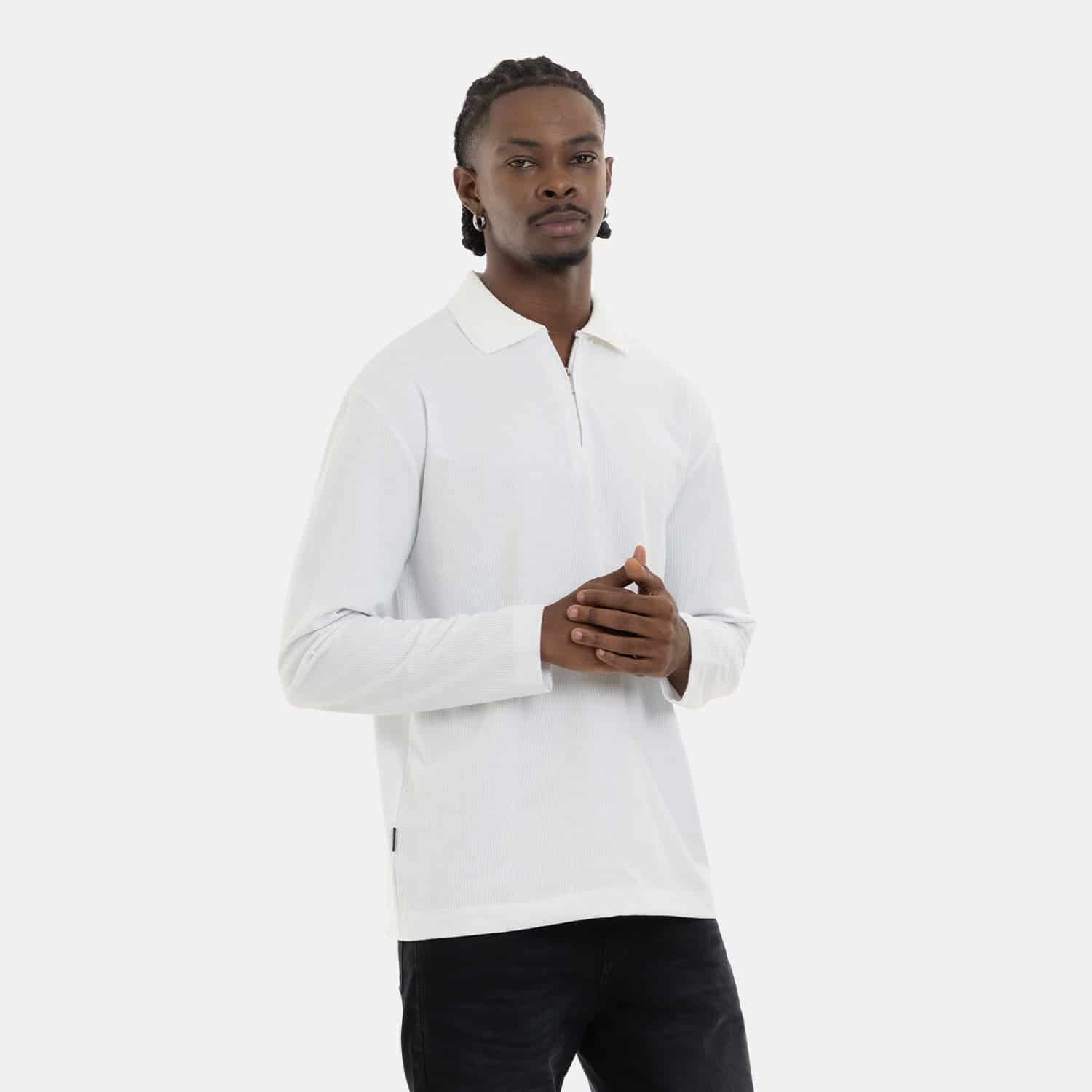 Zip Polo Sweatshirt White - miniatura 5