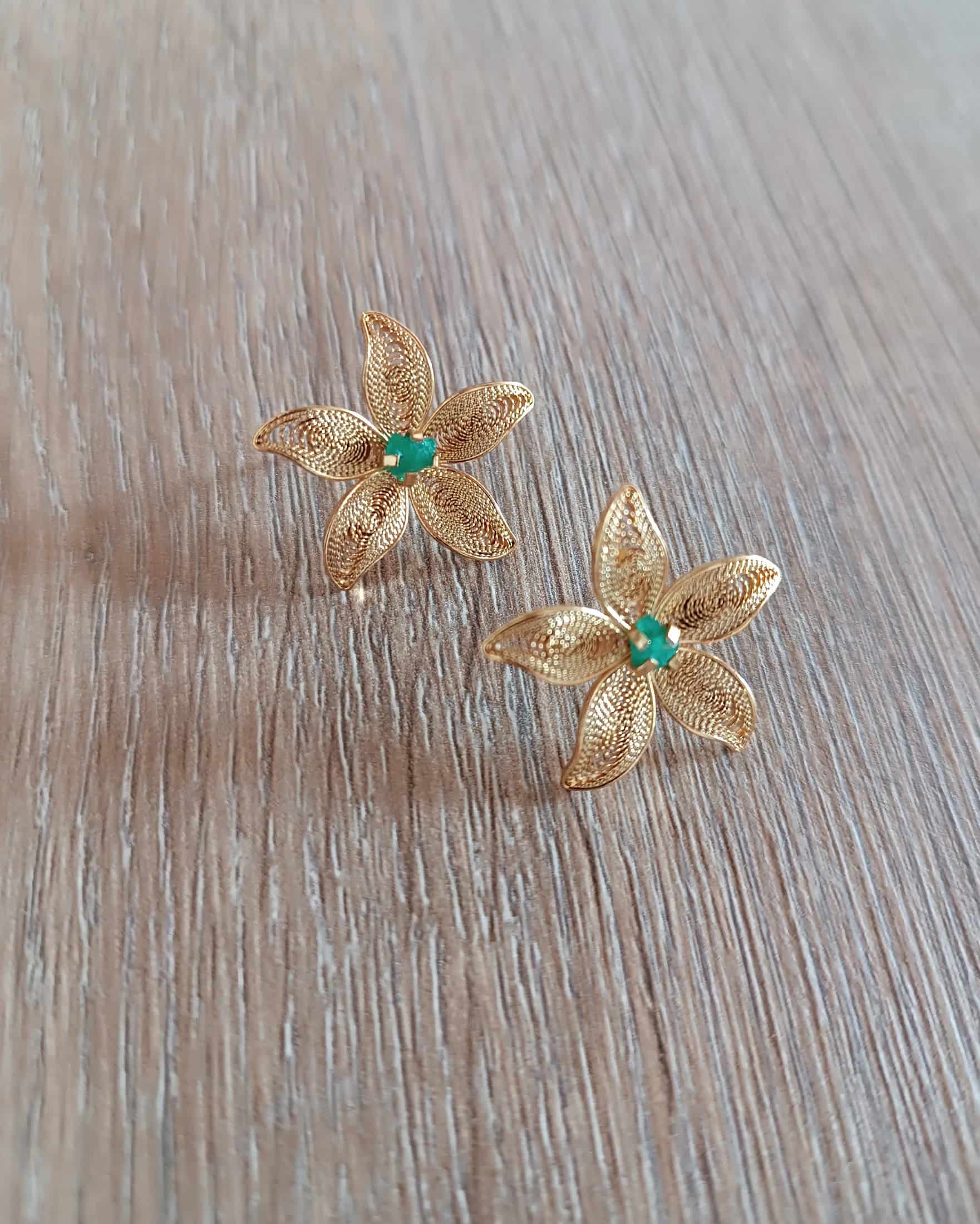 Aretes filigrana y esmeralda, estrella de mar - miniatura 5