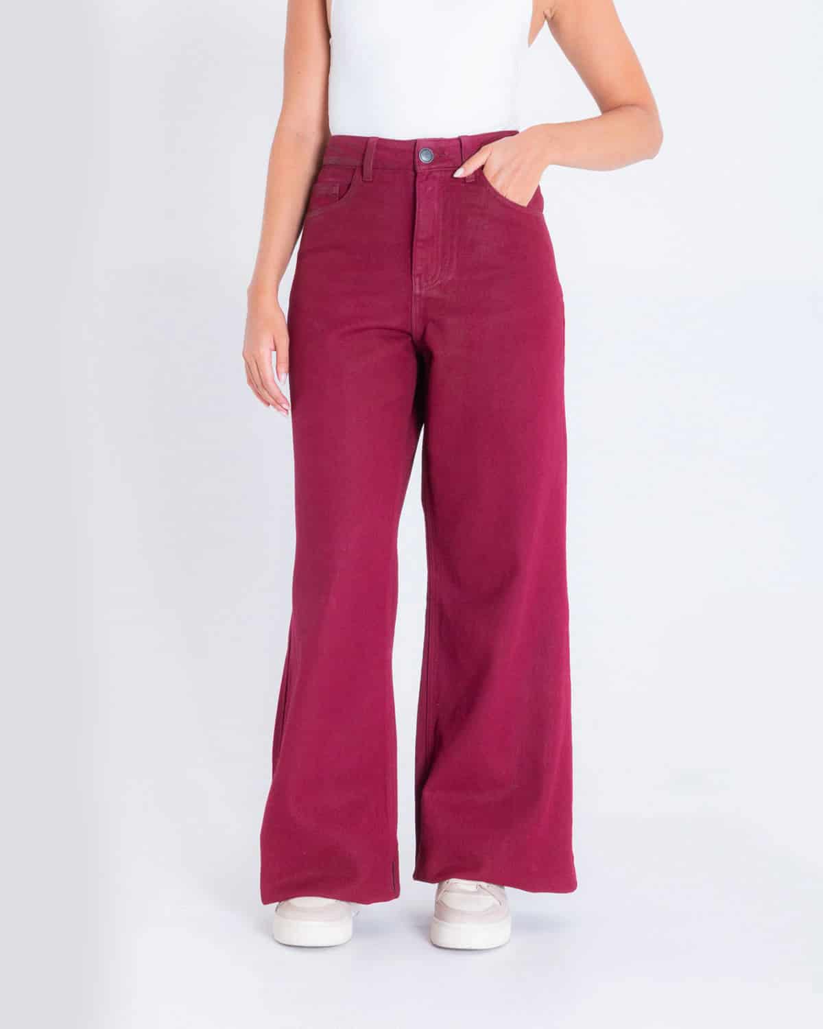 Pantalon recto vinotinto para mujer - miniatura 1