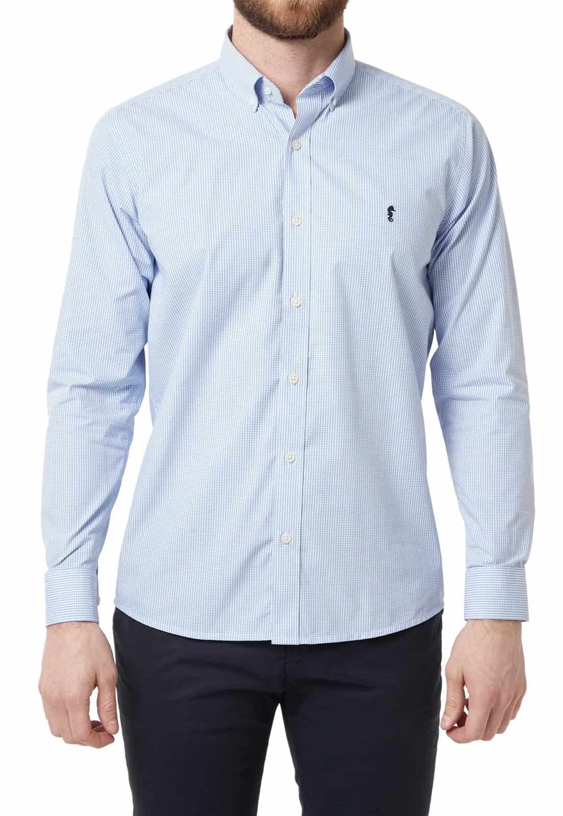 Camisa Manga Larga Cuadros Azul Claro - miniatura 8