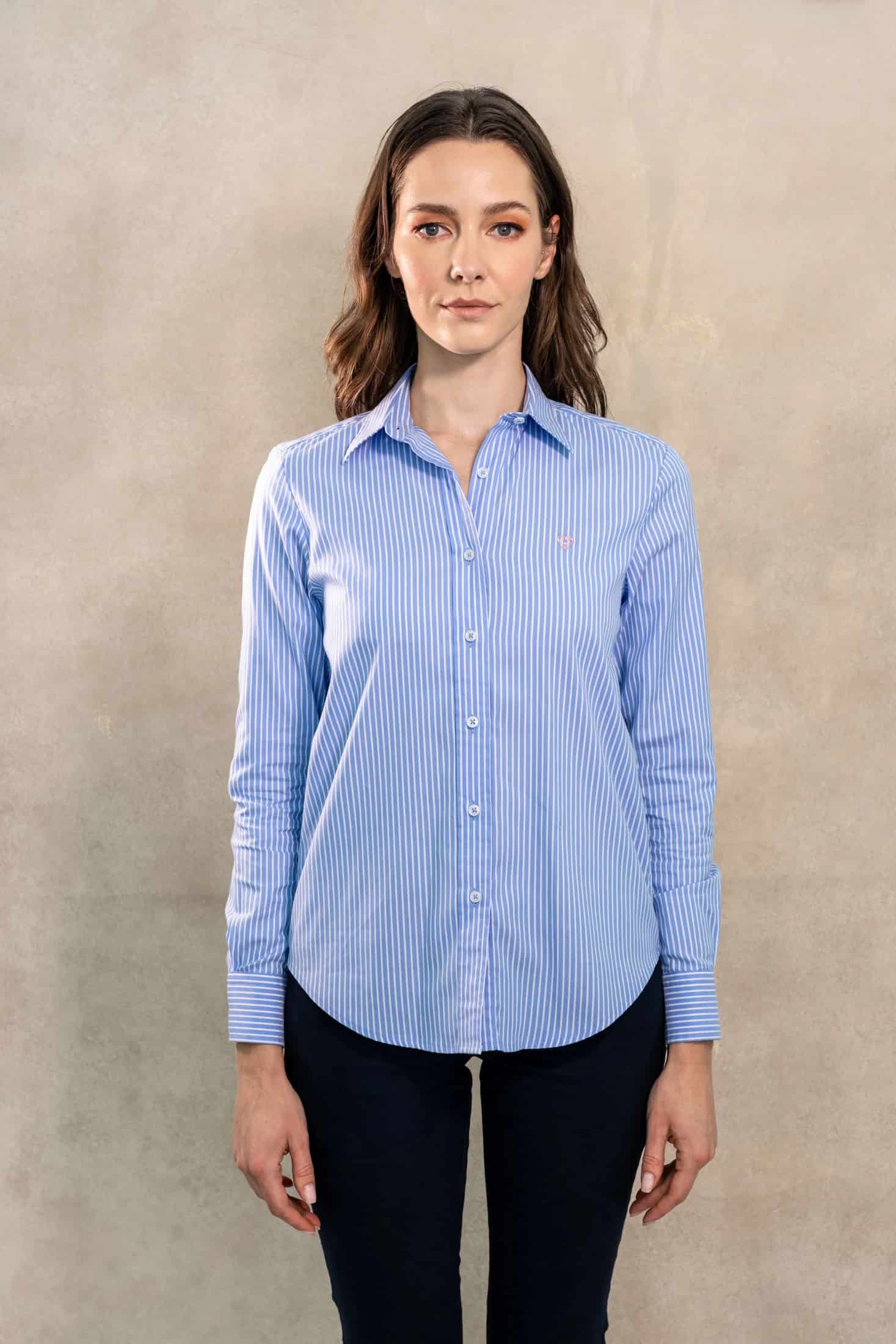 Camisa Antimanchas Oxford de Mujer Rayas Azul Princeton - miniatura 1