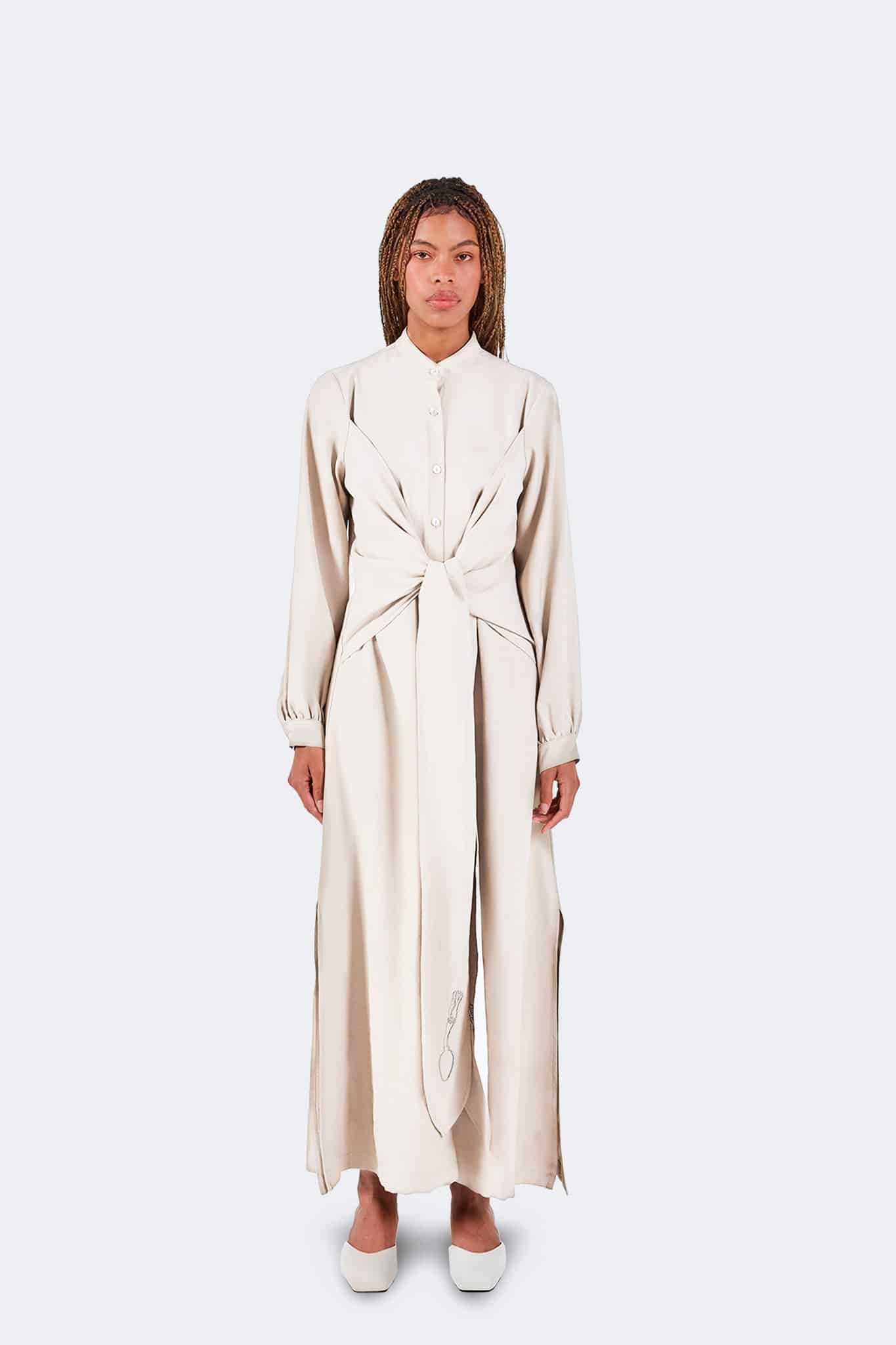 Vestido Zigze Anudado - Marfil - miniatura 1