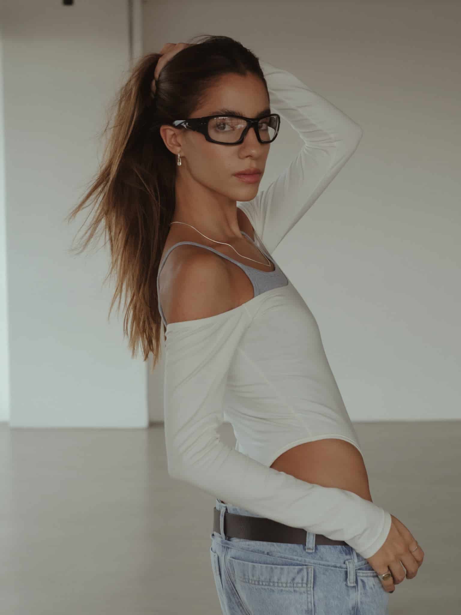 DOUBLE LAYER BODYSUIT - CREAMY & JASPE GRAY - miniatura 2