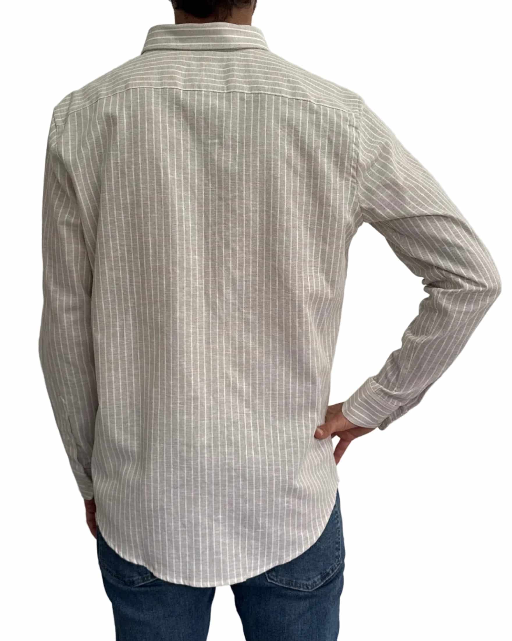 Camisa de Lino Arena y Rayas Blancas - miniatura 9