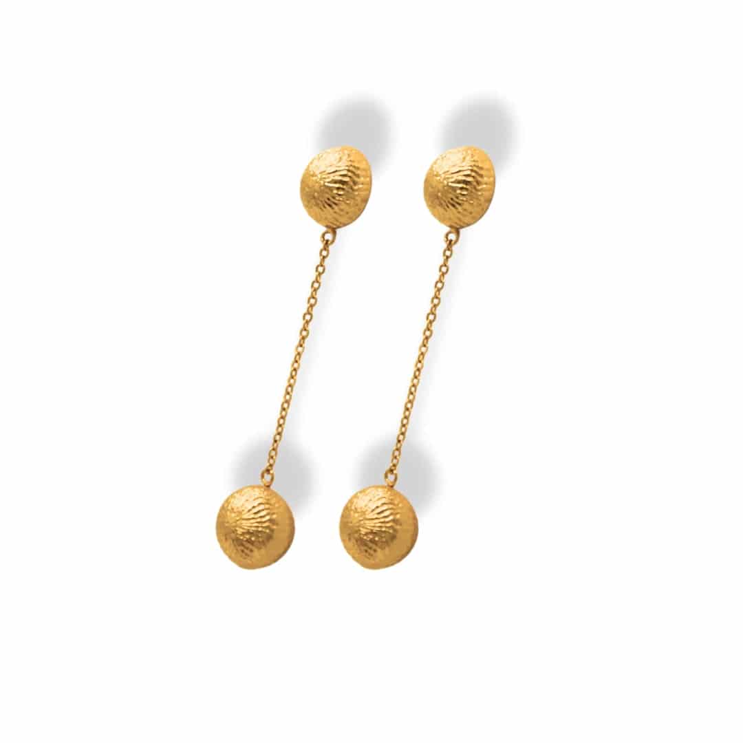 Aretes largos con 2 bolas grandes y cadena - miniatura 2