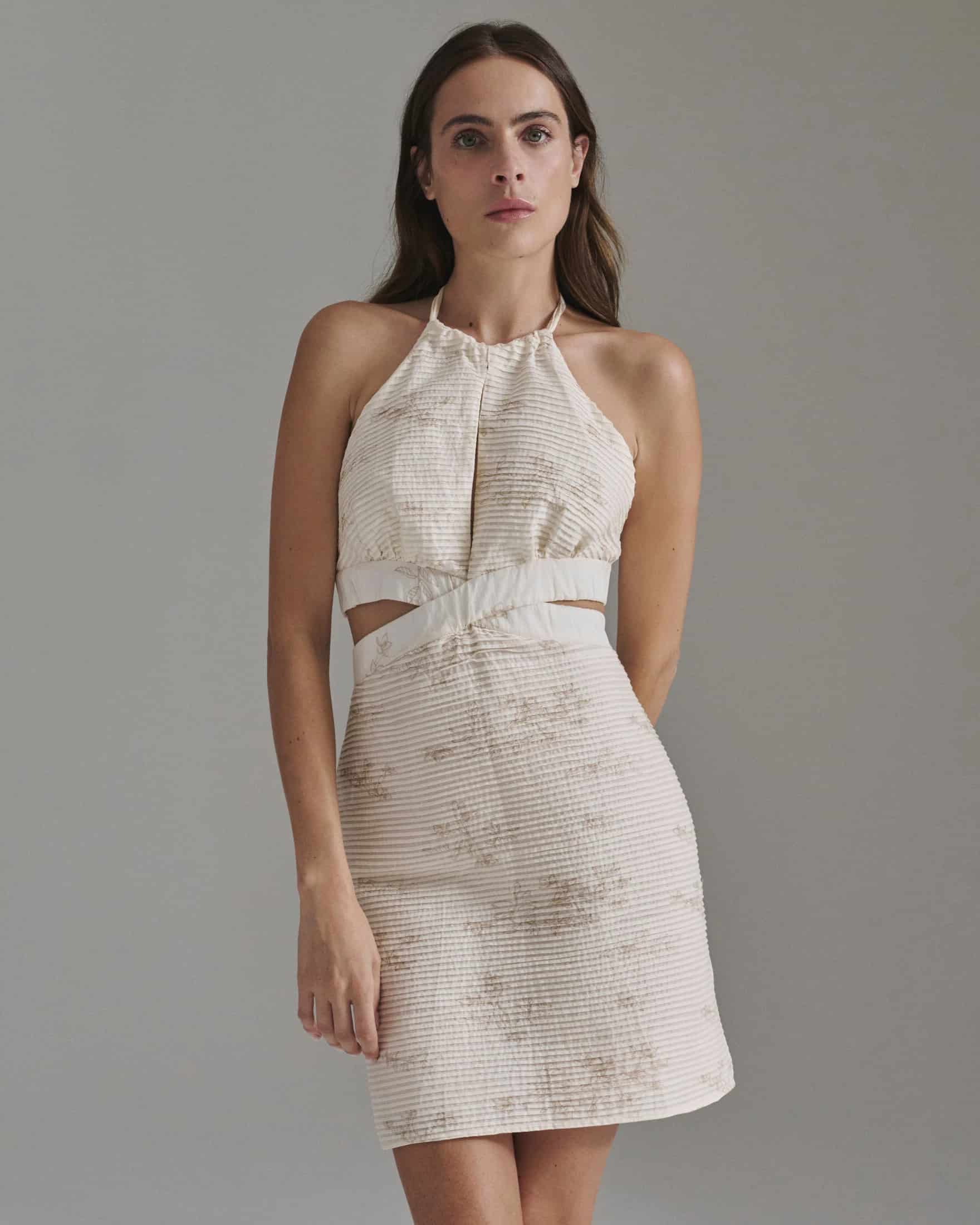 San Agustin Pleated Cotton Mini Dress / Ivory Guayacan - miniatura 2