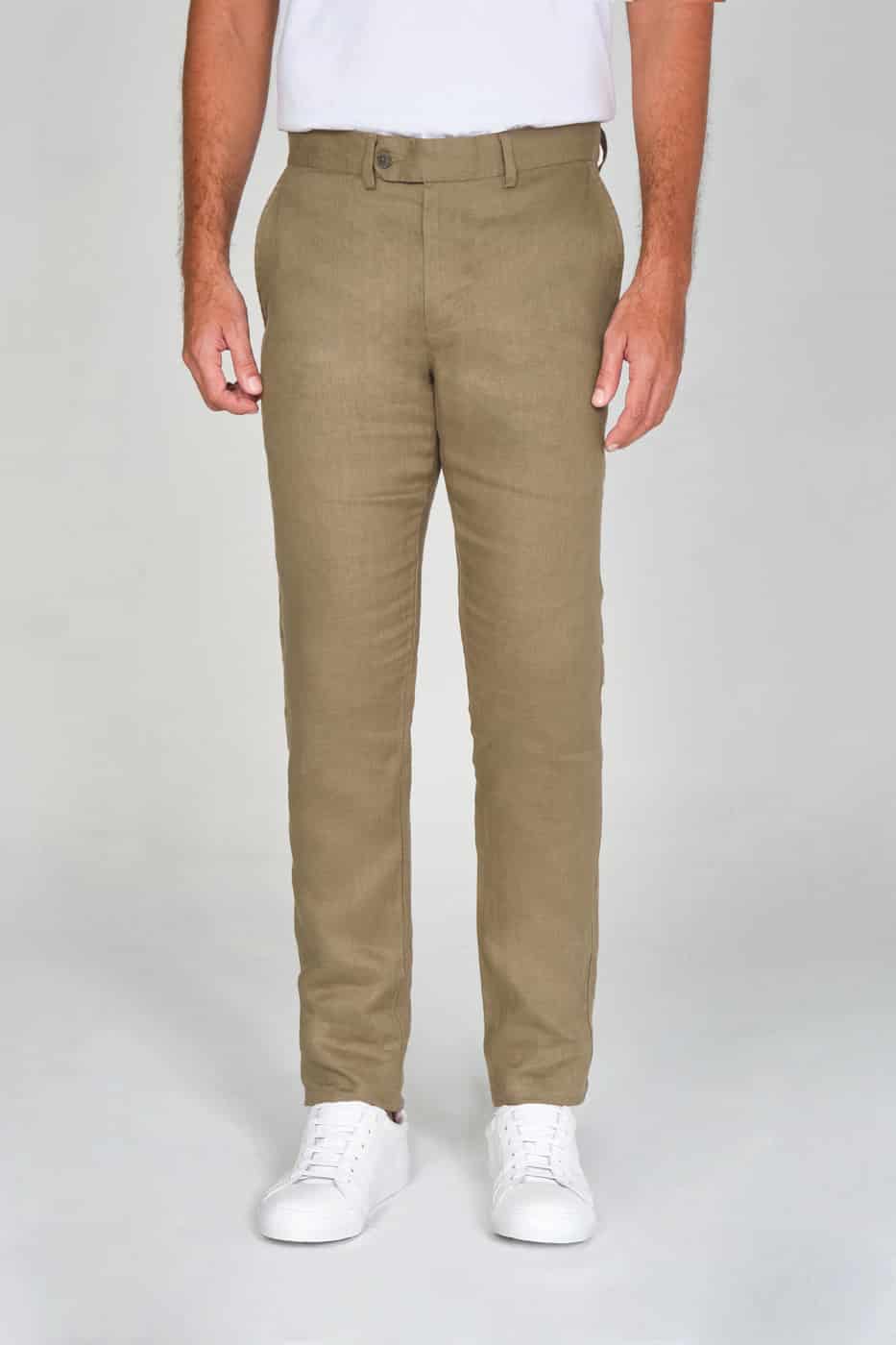 Pantalón Formal Slim Fit 100% Lino Verde Olive - miniatura 1