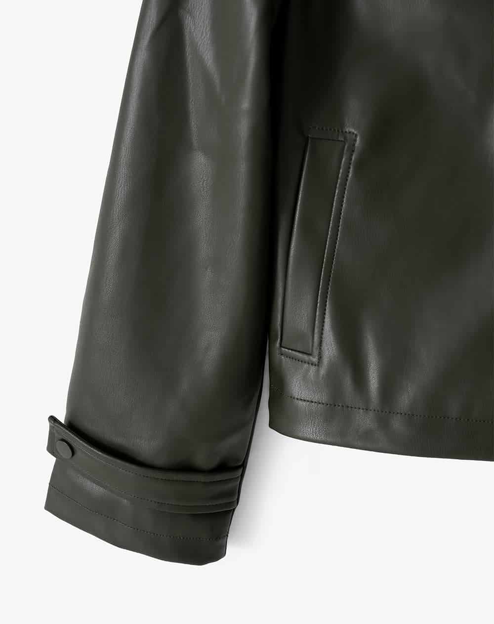 Chaqueta regular tipo cuero verde mujer - miniatura 9