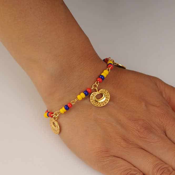 Pulsera colombia con 3 dijes mini nariguera de círculos Tairona - miniatura 2