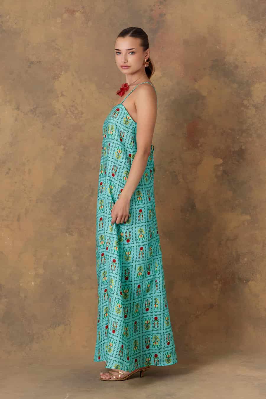 Women's dress linen dionisio turquoise - miniatura 4