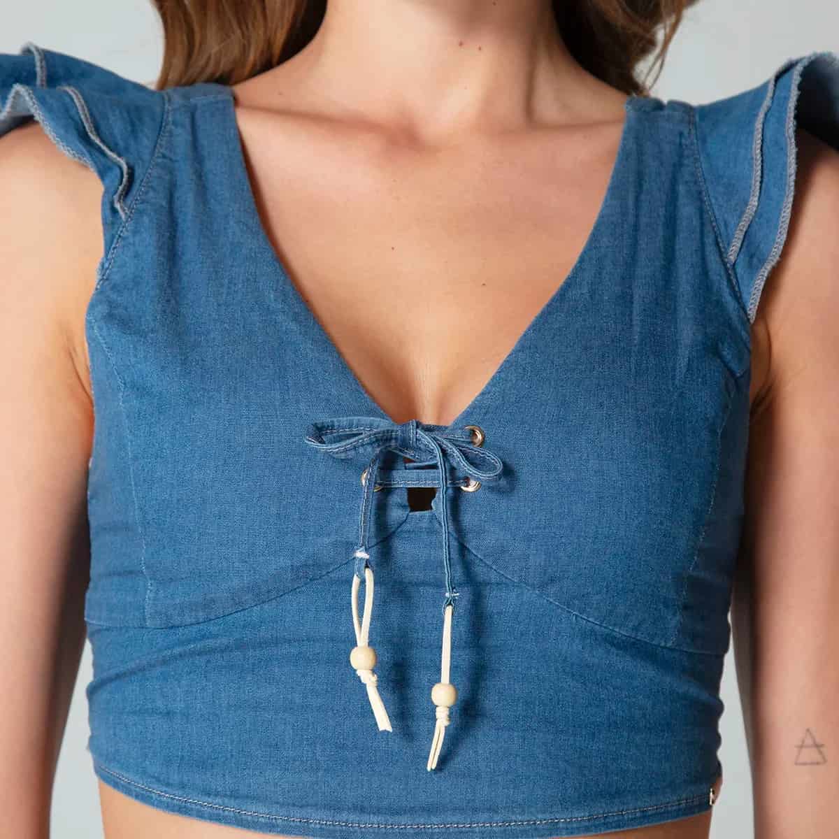 Blusa Crop Top Denim Slim Raimond - miniatura 5