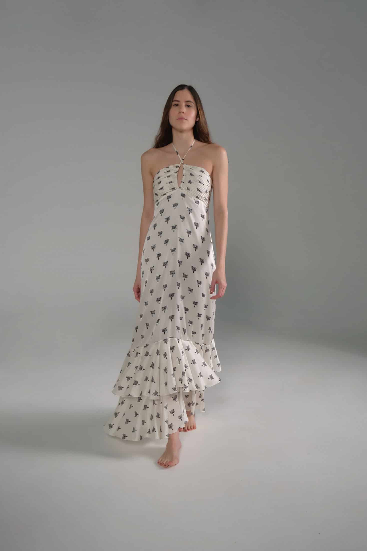 Sevillana Martellato Silk Maxi Dress / Ivory - Black Polka Palms - miniatura 2