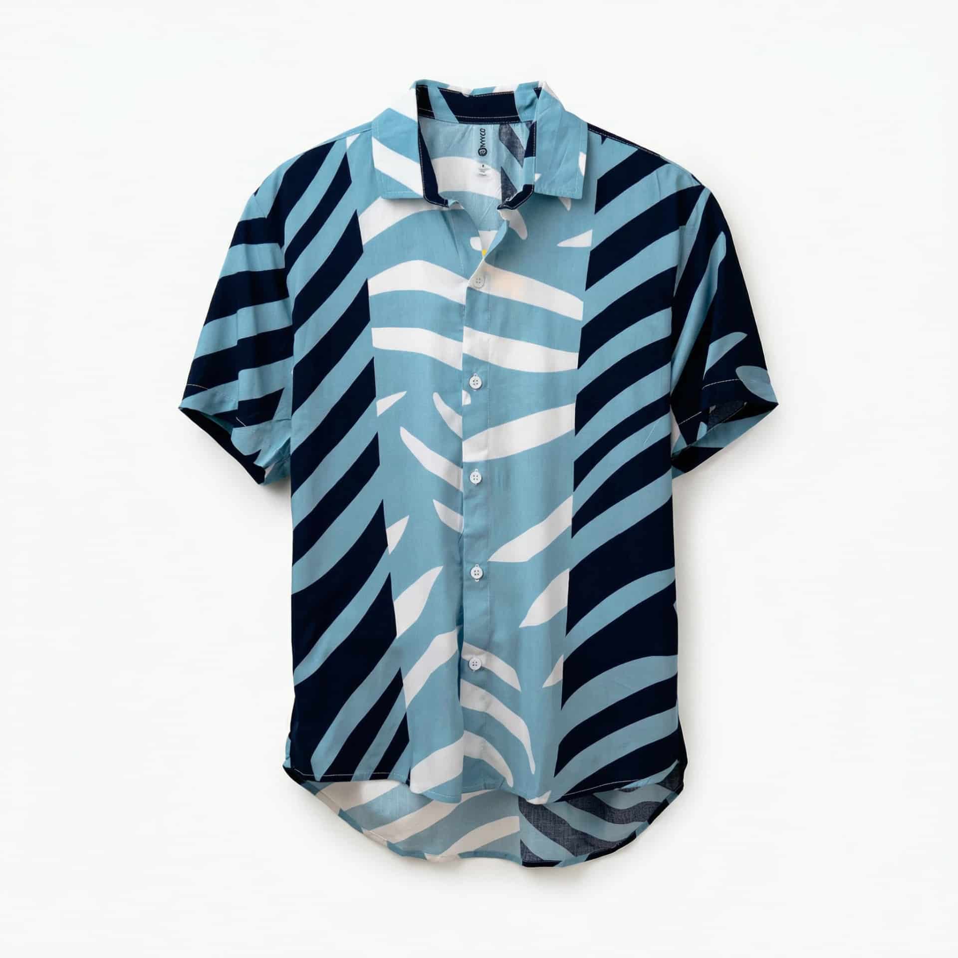 Camisa Cuello Clasico Estampada Azul JO022 - miniatura 4