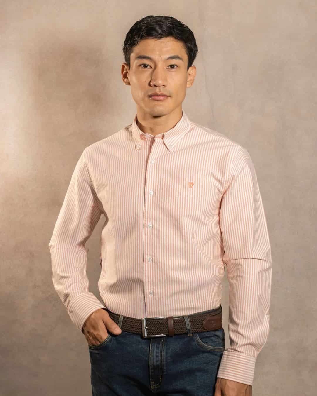 Camisa Antimanchas Oxford Rayas Coral - miniatura 3