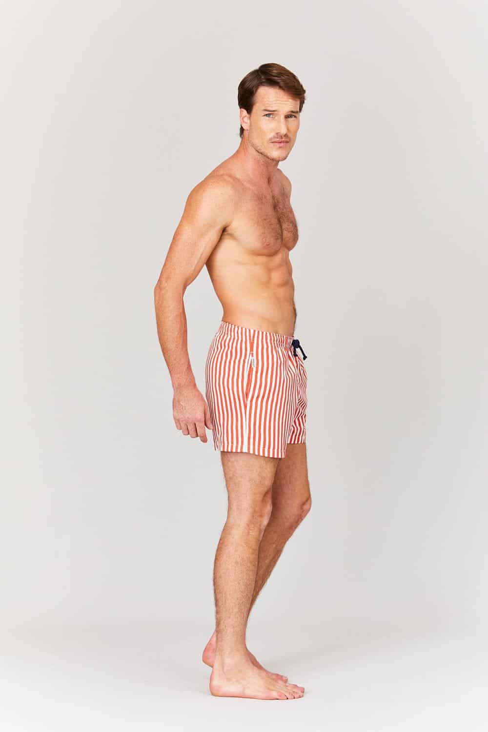 Men's red striped swim trunk - miniatura 3
