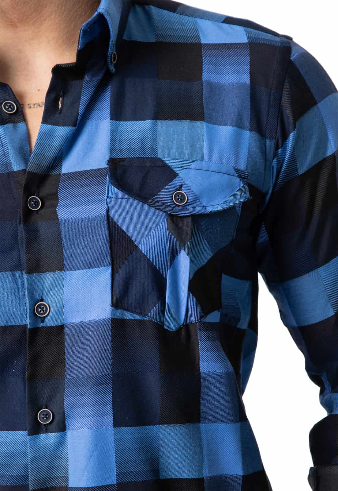 Camisa leñadora doble bolsillo azul a cuadros - miniatura 11