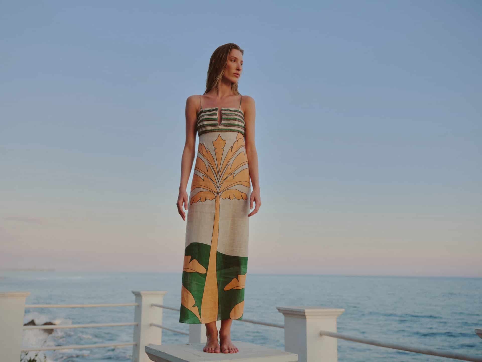 Antigua Linen Midi Dress / Peach Palms - miniatura 4