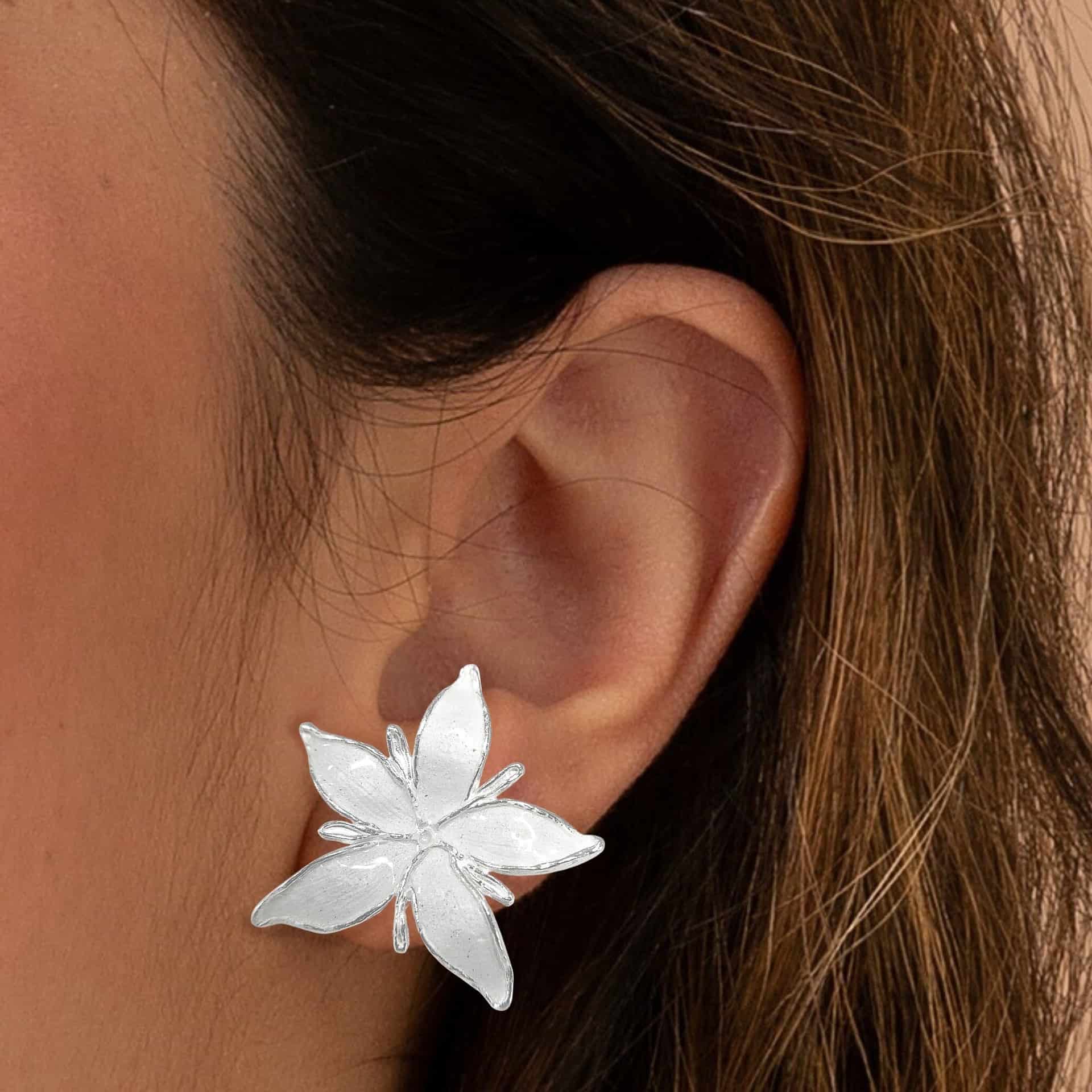 Aretes Flor de café maxi en plata esmaltada - miniatura 3